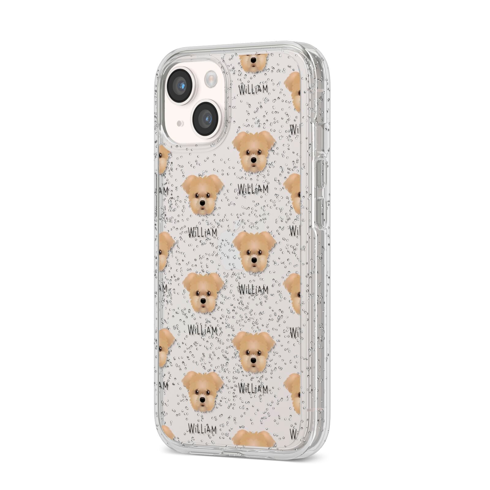 Morkie Icon with Name iPhone 14 Glitter Tough Case Starlight Angled Image