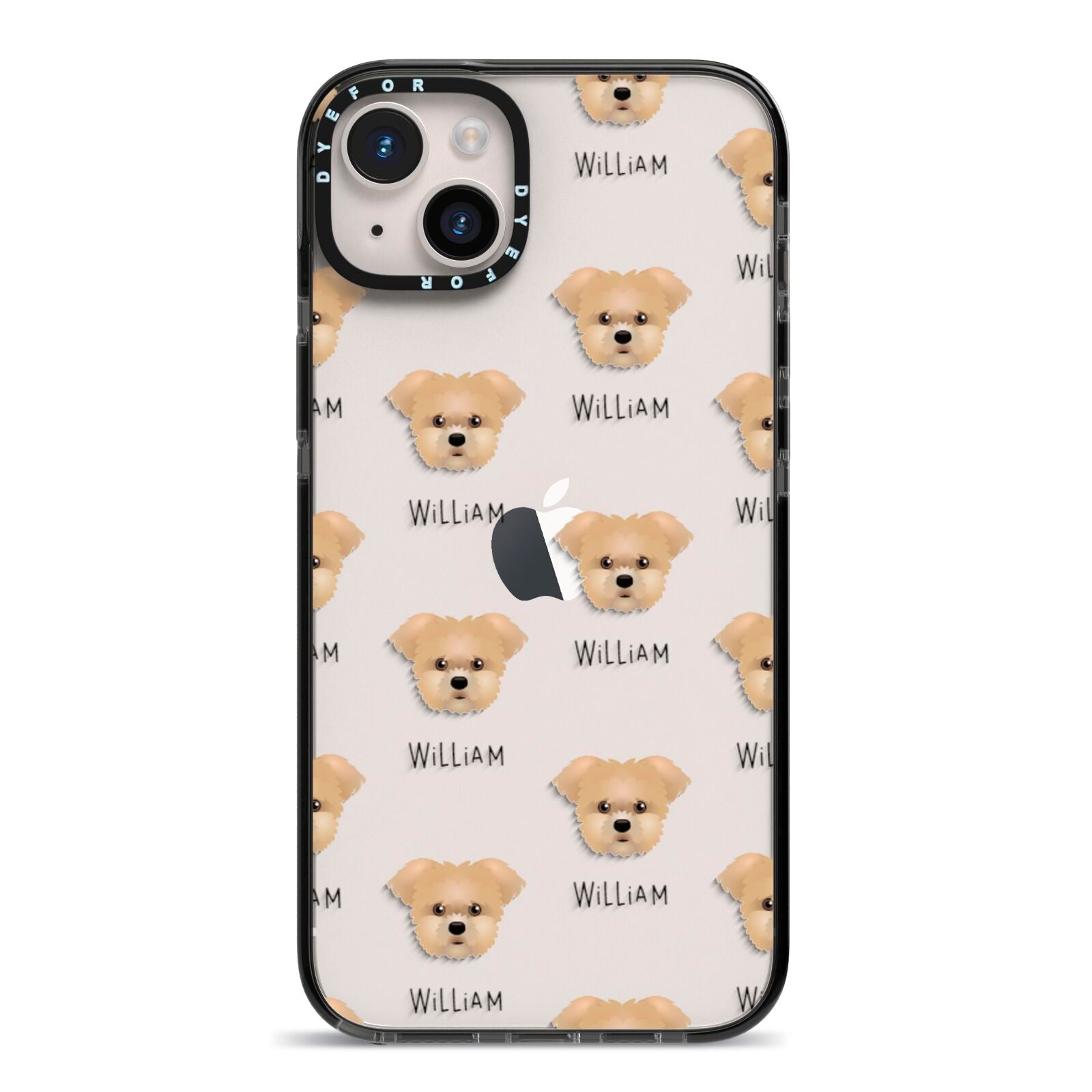 Morkie Icon with Name iPhone 14 Plus Black Impact Case on Silver phone