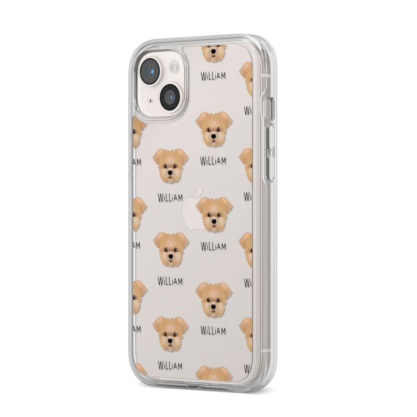 Morkie Icon with Name iPhone 14 Plus Clear Tough Case Starlight Angled Image