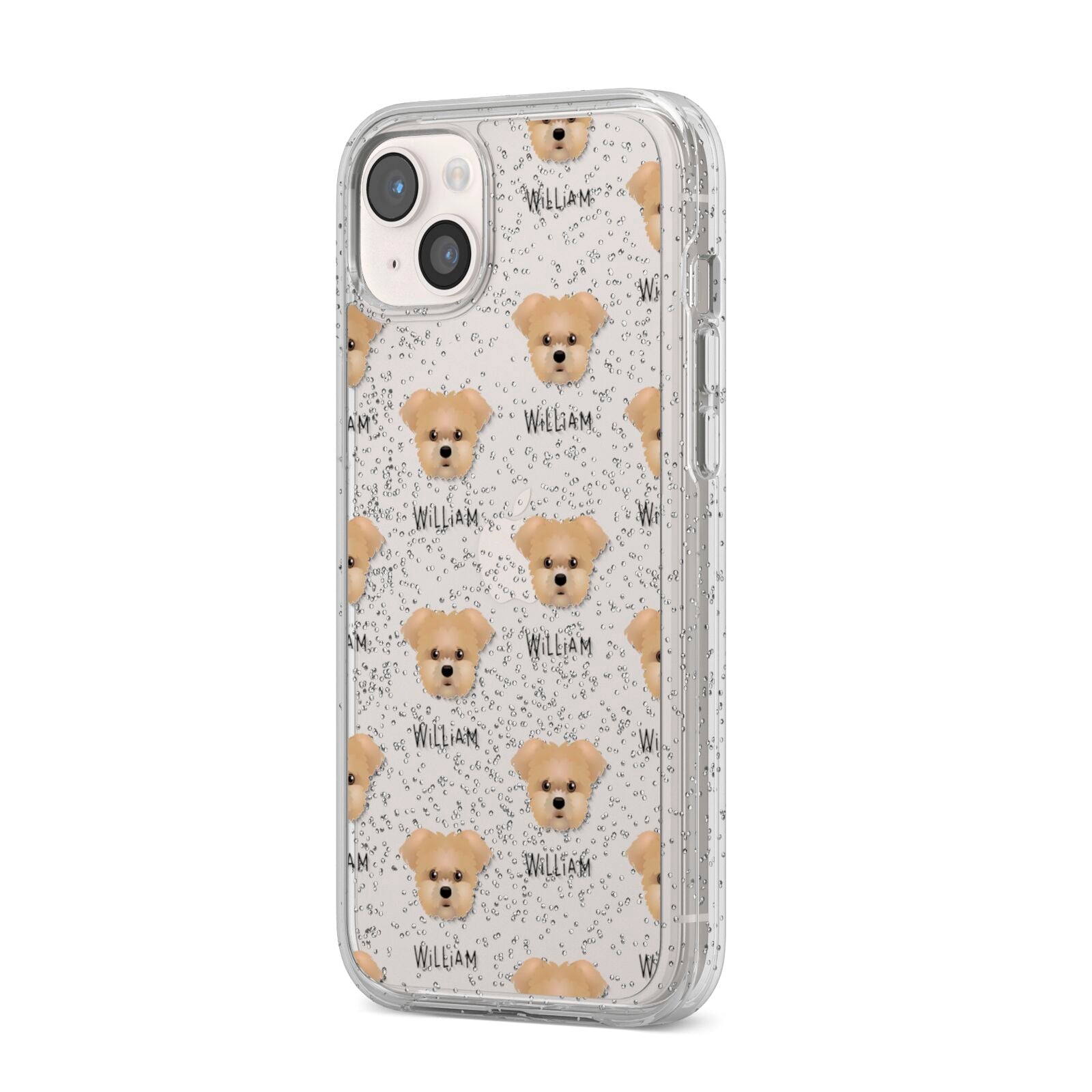Morkie Icon with Name iPhone 14 Plus Glitter Tough Case Starlight Angled Image