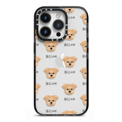 Morkie Icon with Name iPhone 14 Pro Black Impact Case on Silver phone
