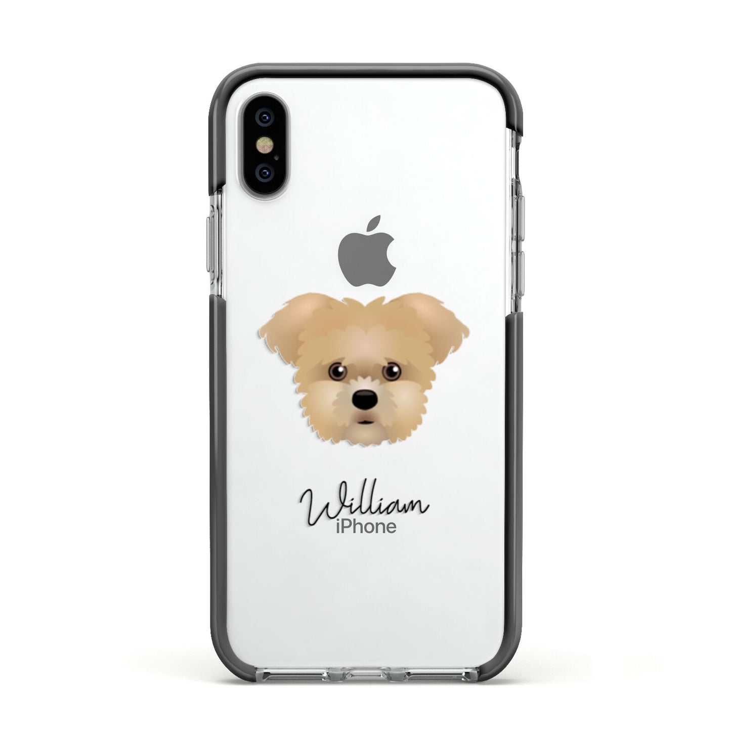 Morkie Personalised Apple iPhone Xs Impact Case Black Edge on Silver Phone