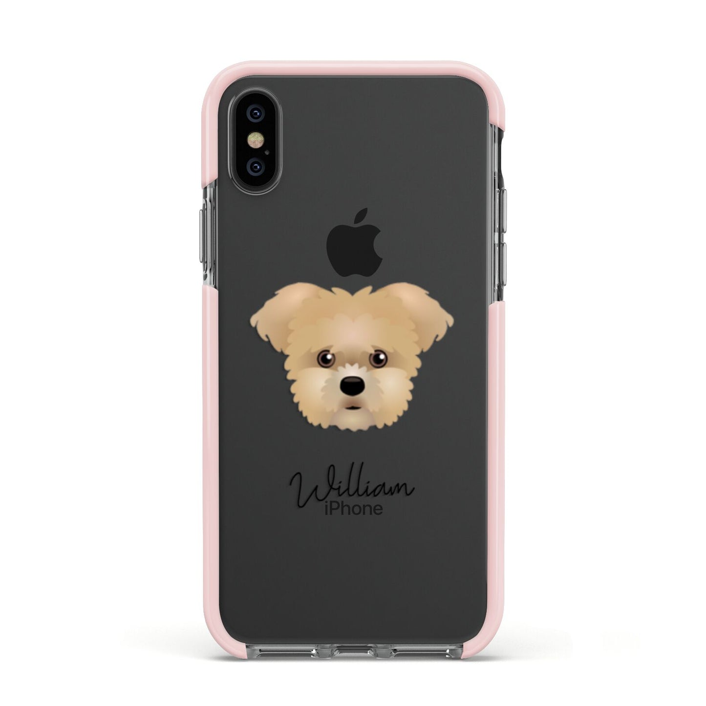 Morkie Personalised Apple iPhone Xs Impact Case Pink Edge on Black Phone