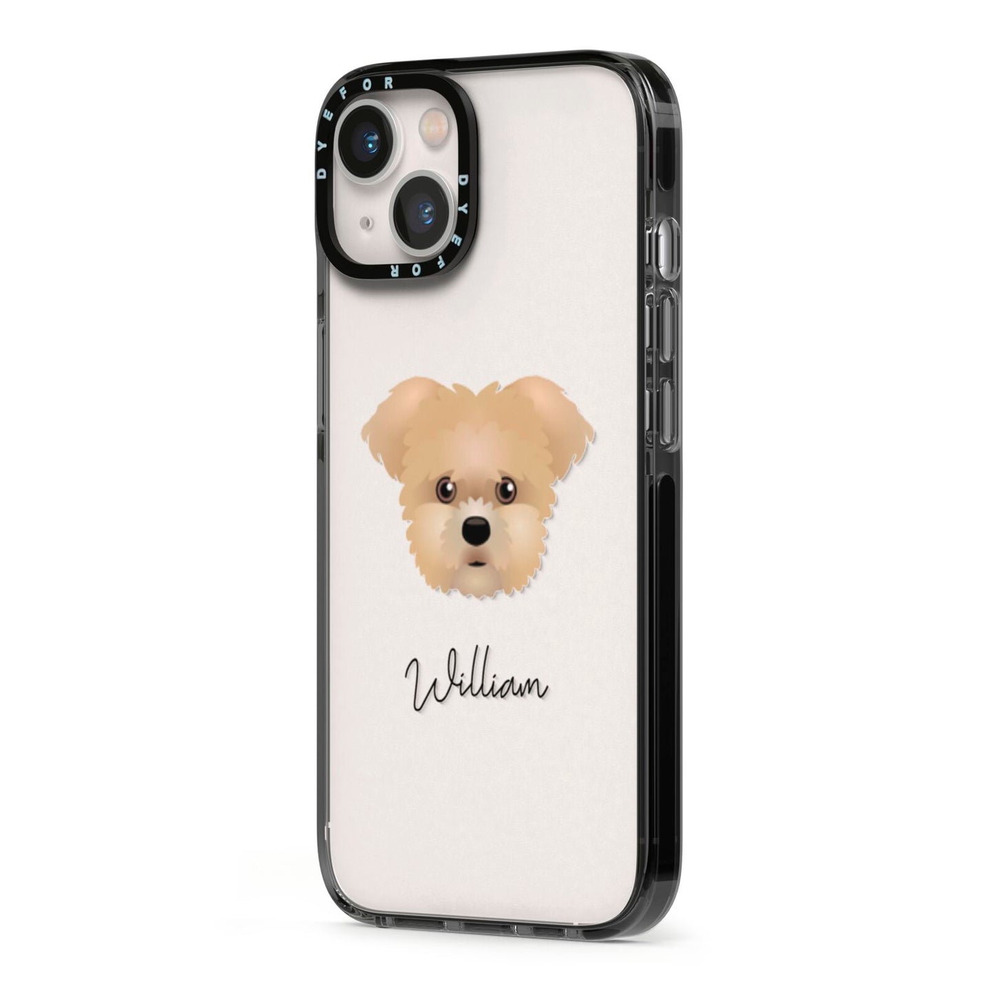 Morkie Personalised iPhone 13 Black Impact Case Side Angle on Silver phone