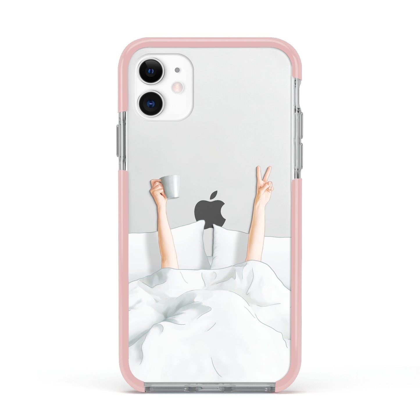 Morning Coffee Apple iPhone 11 in White with Pink Impact Case