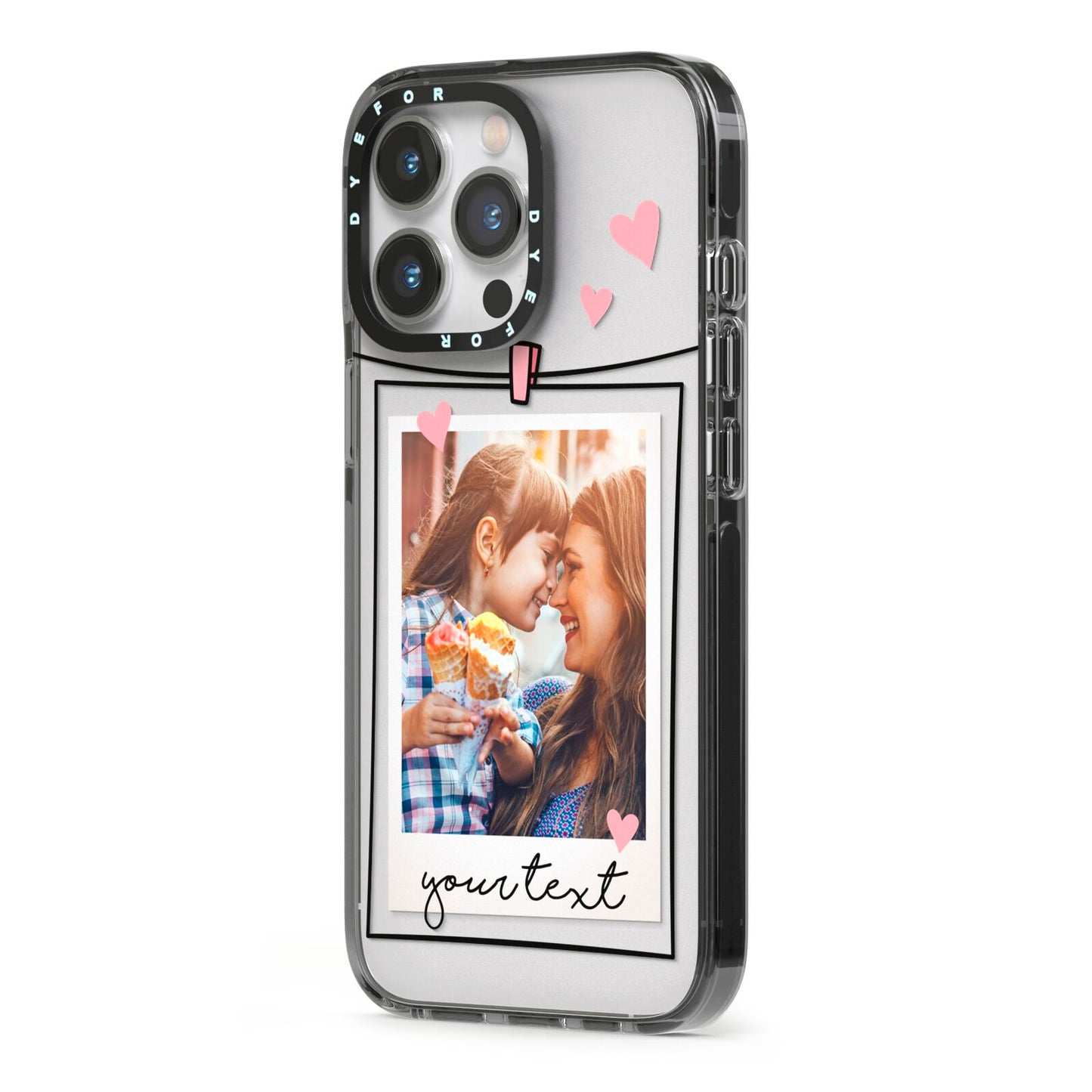 Mother s Day Photo iPhone 13 Pro Black Impact Case Side Angle on Silver phone