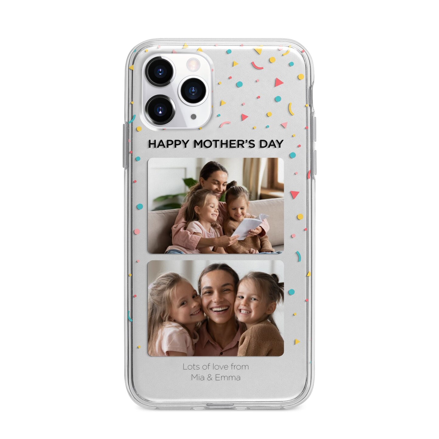 Mothers Day Confetti Photos with Names Apple iPhone 11 Pro Max in Silver with Bumper Case