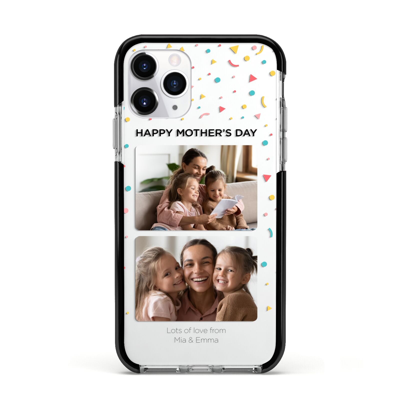 Mothers Day Confetti Photos with Names Apple iPhone 11 Pro in Silver with Black Impact Case