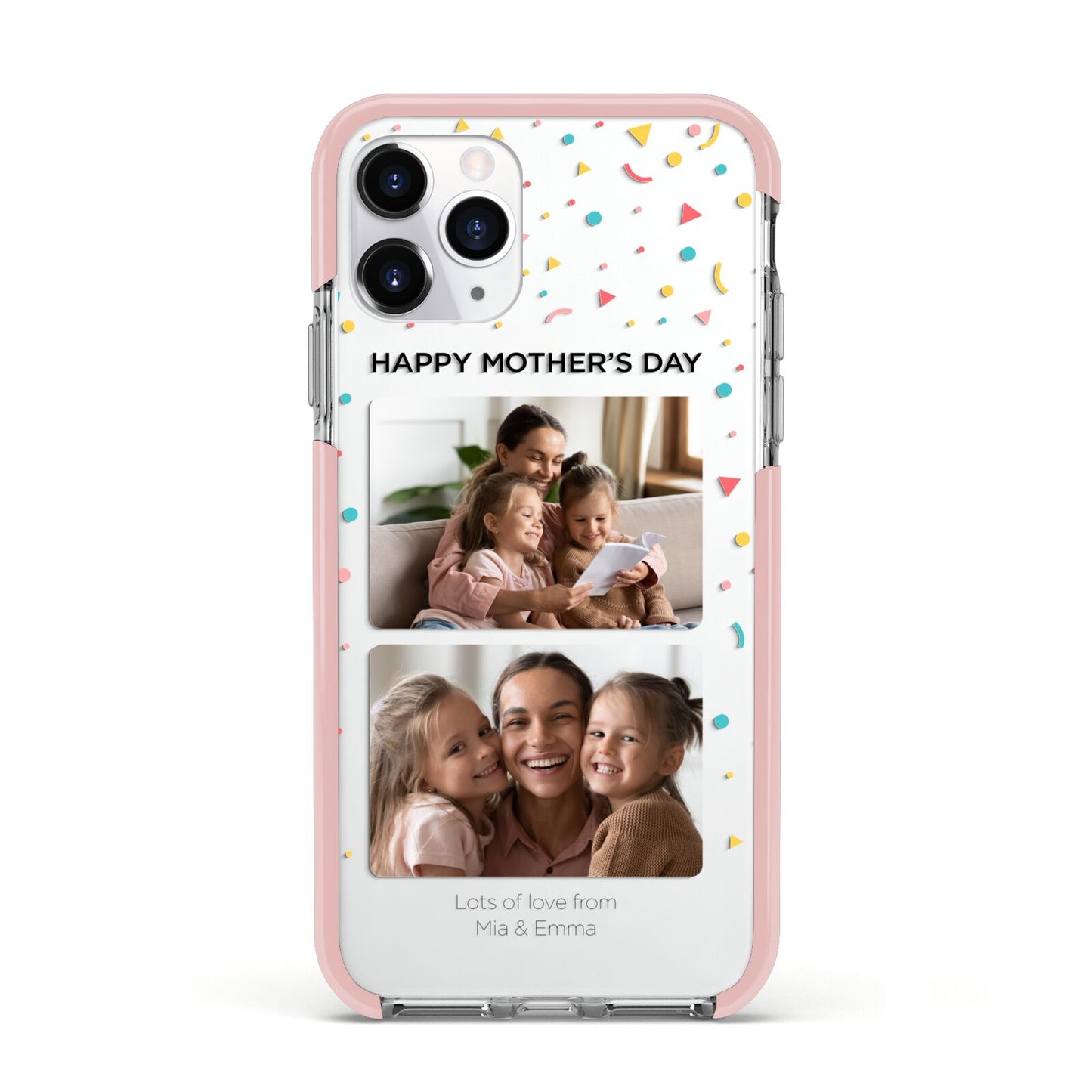 Mothers Day Confetti Photos with Names Apple iPhone 11 Pro in Silver with Pink Impact Case