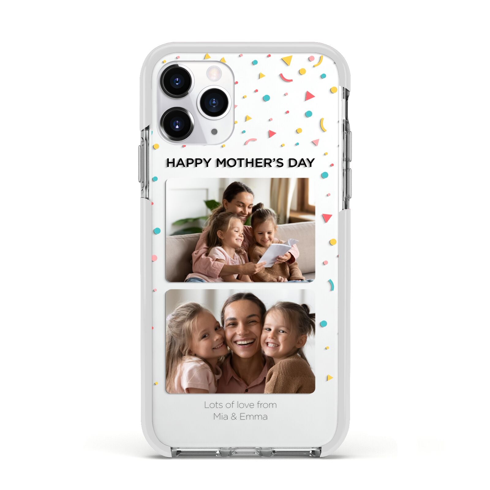 Mothers Day Confetti Photos with Names Apple iPhone 11 Pro in Silver with White Impact Case