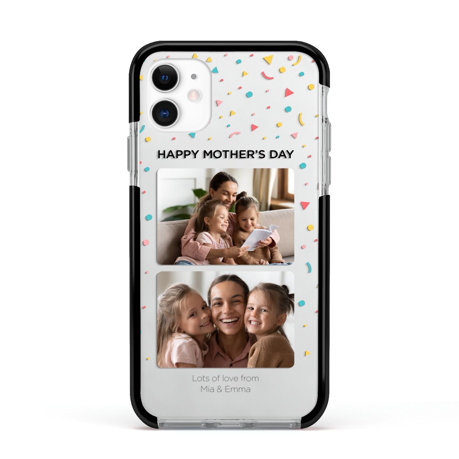 Mothers Day Confetti Photos with Names Apple iPhone 11 in White with Black Impact Case