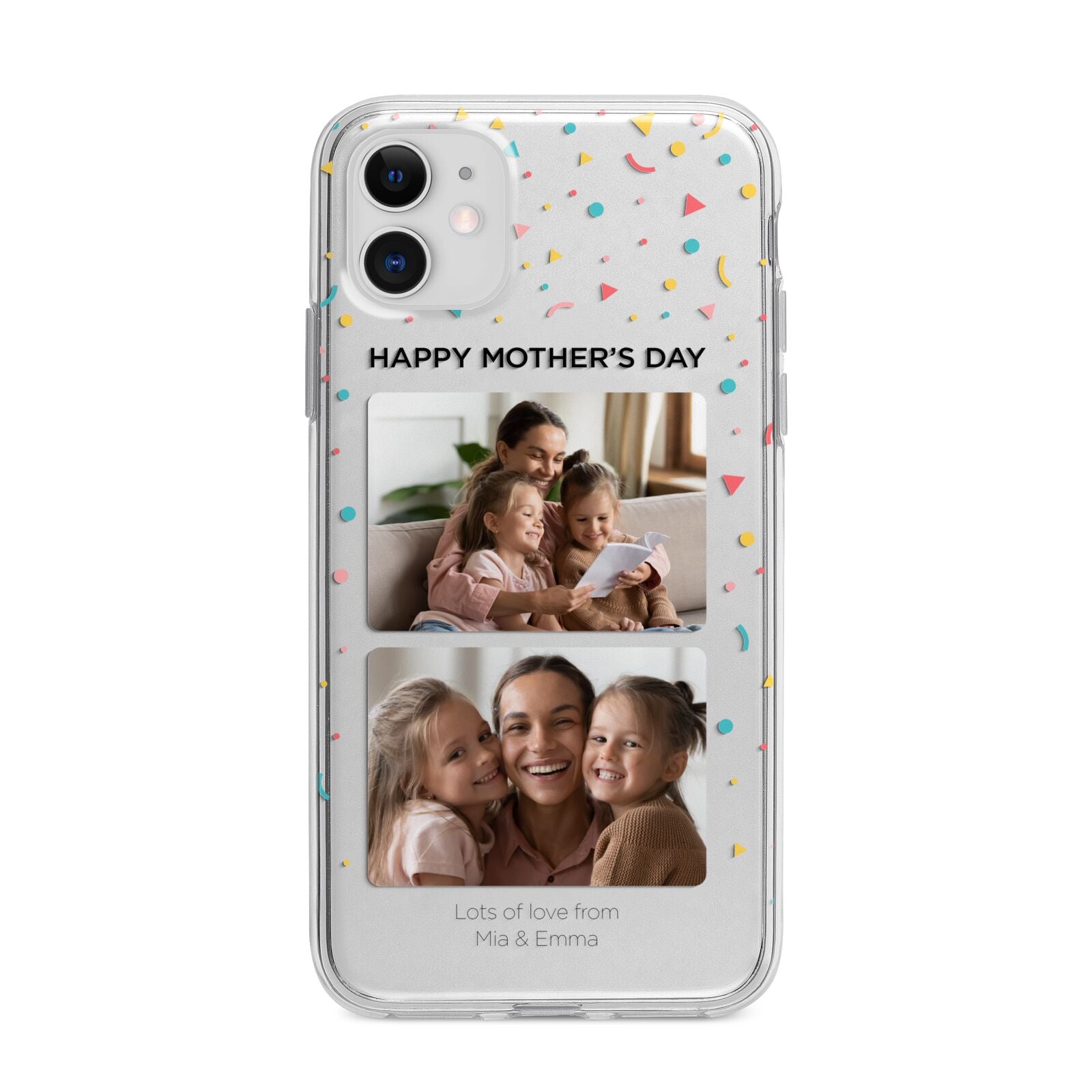 Mothers Day Confetti Photos with Names Apple iPhone 11 in White with Bumper Case