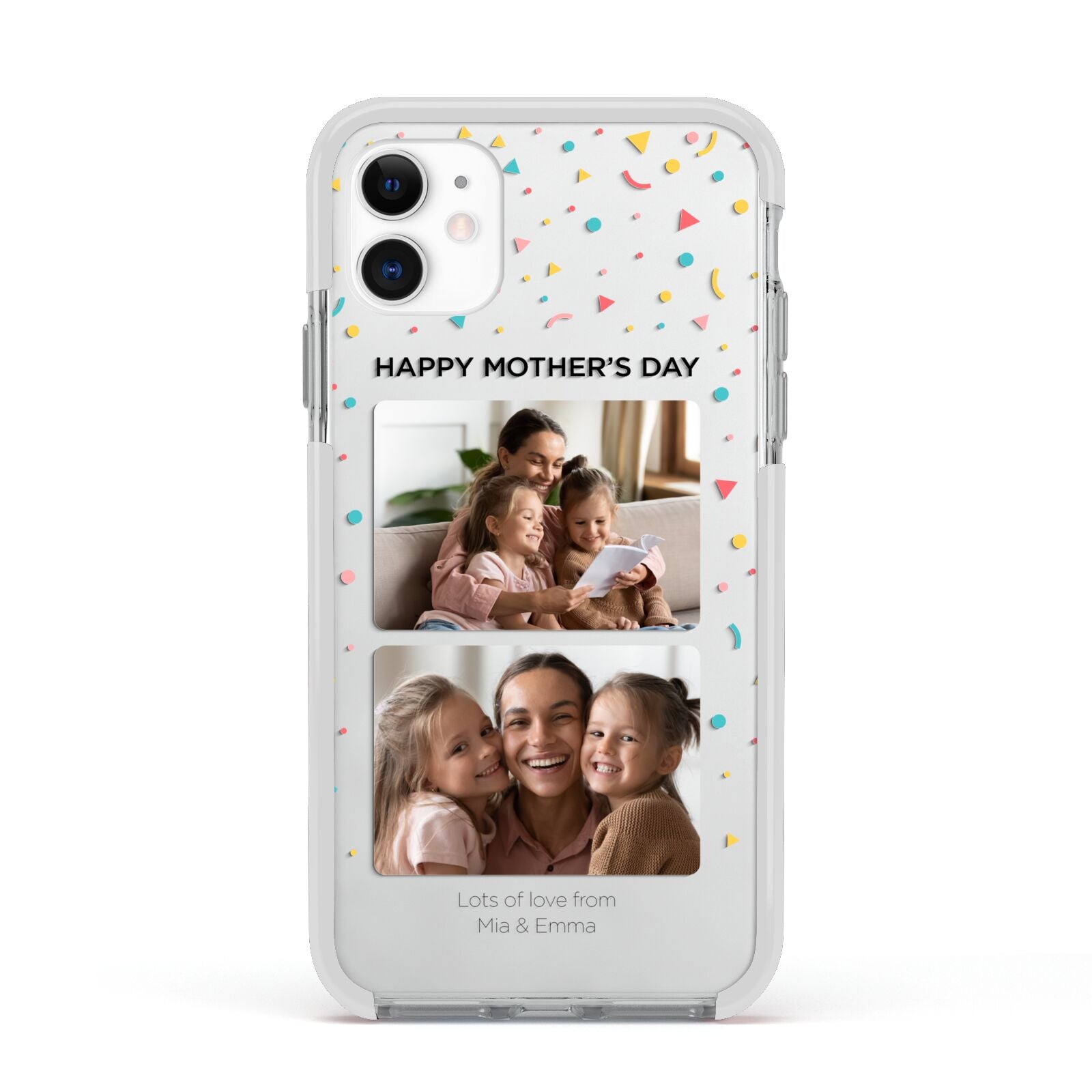 Mothers Day Confetti Photos with Names Apple iPhone 11 in White with White Impact Case