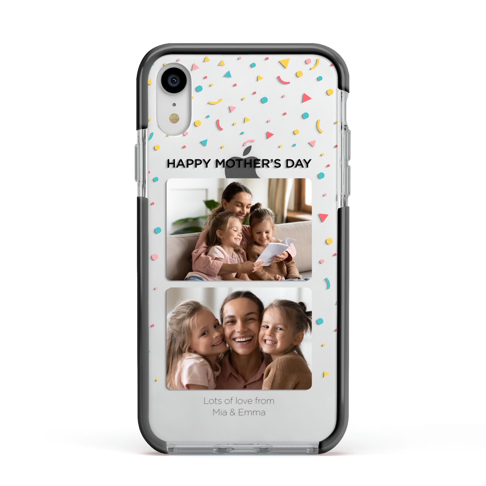 Mothers Day Confetti Photos with Names Apple iPhone XR Impact Case Black Edge on Silver Phone