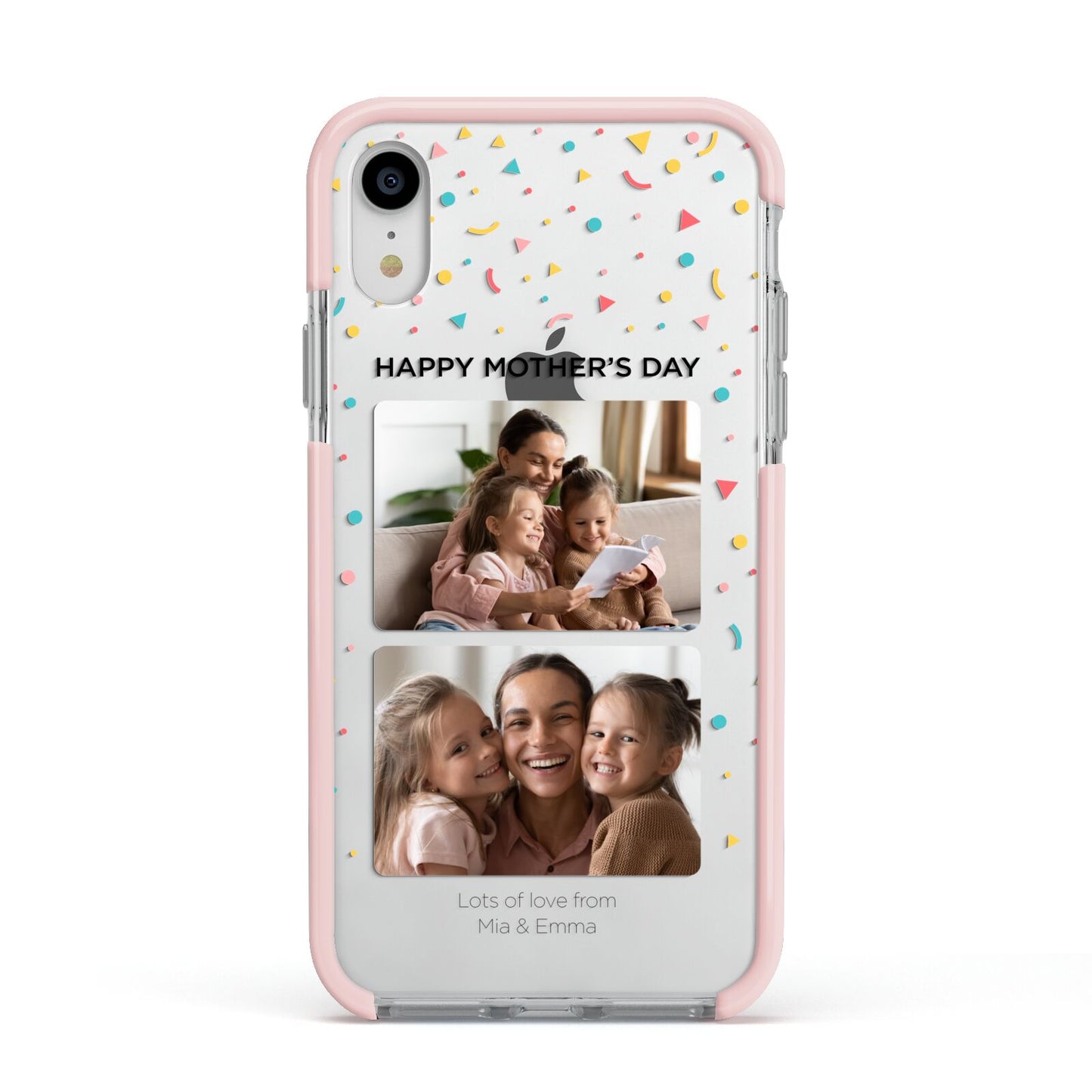 Mothers Day Confetti Photos with Names Apple iPhone XR Impact Case Pink Edge on Silver Phone