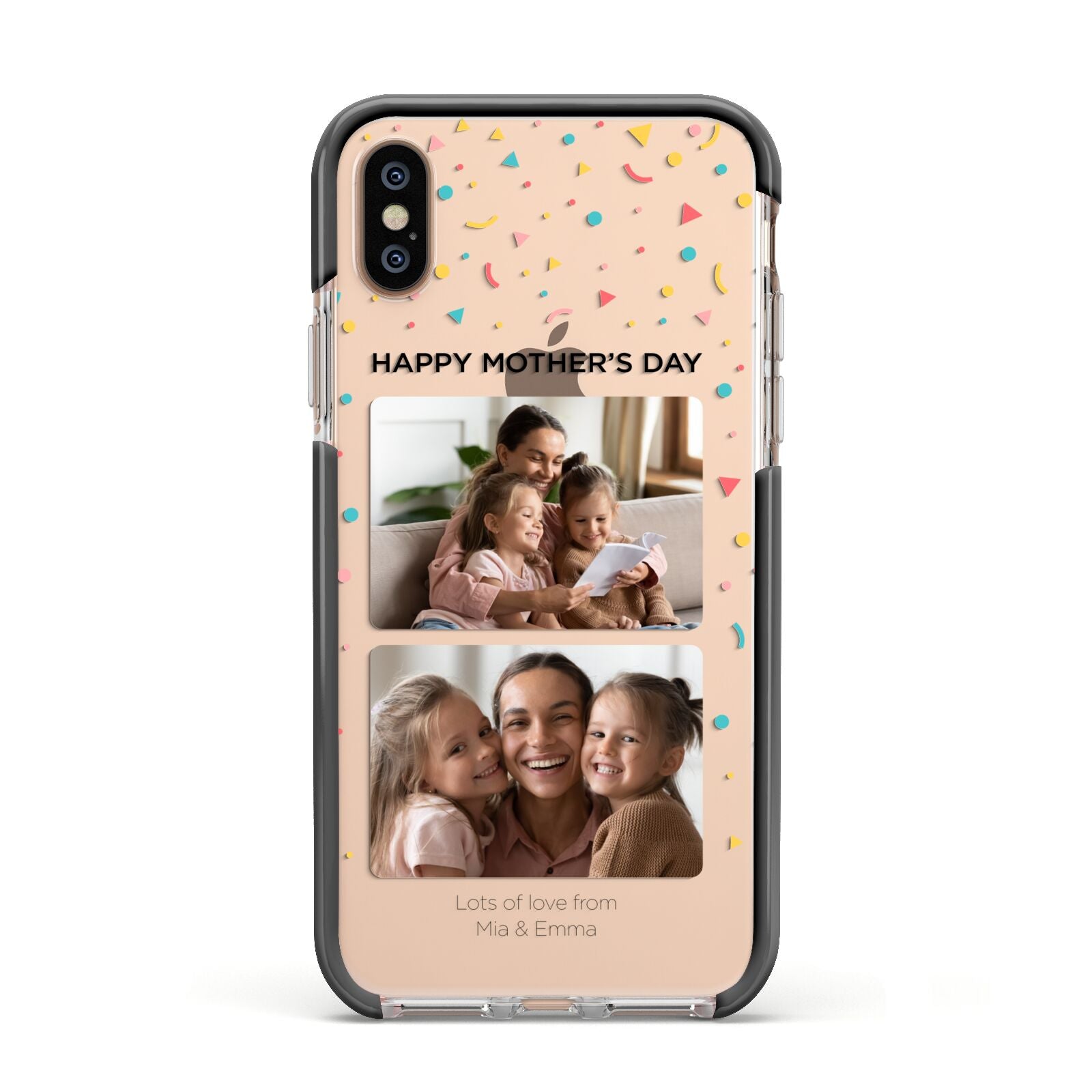 Mothers Day Confetti Photos with Names Apple iPhone Xs Impact Case Black Edge on Gold Phone