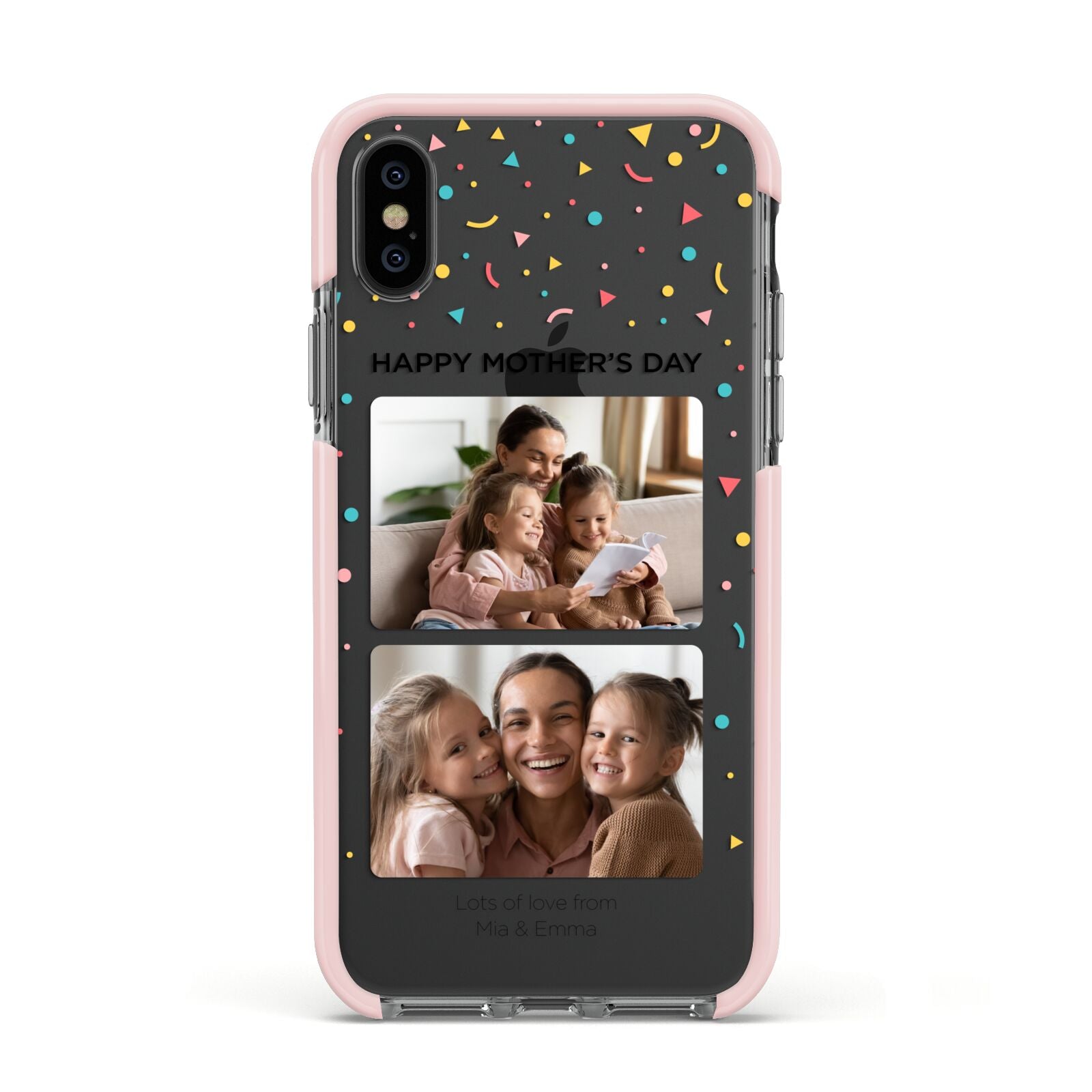 Mothers Day Confetti Photos with Names Apple iPhone Xs Impact Case Pink Edge on Black Phone