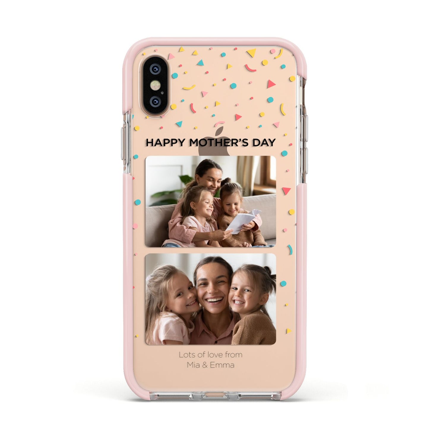 Mothers Day Confetti Photos with Names Apple iPhone Xs Impact Case Pink Edge on Gold Phone