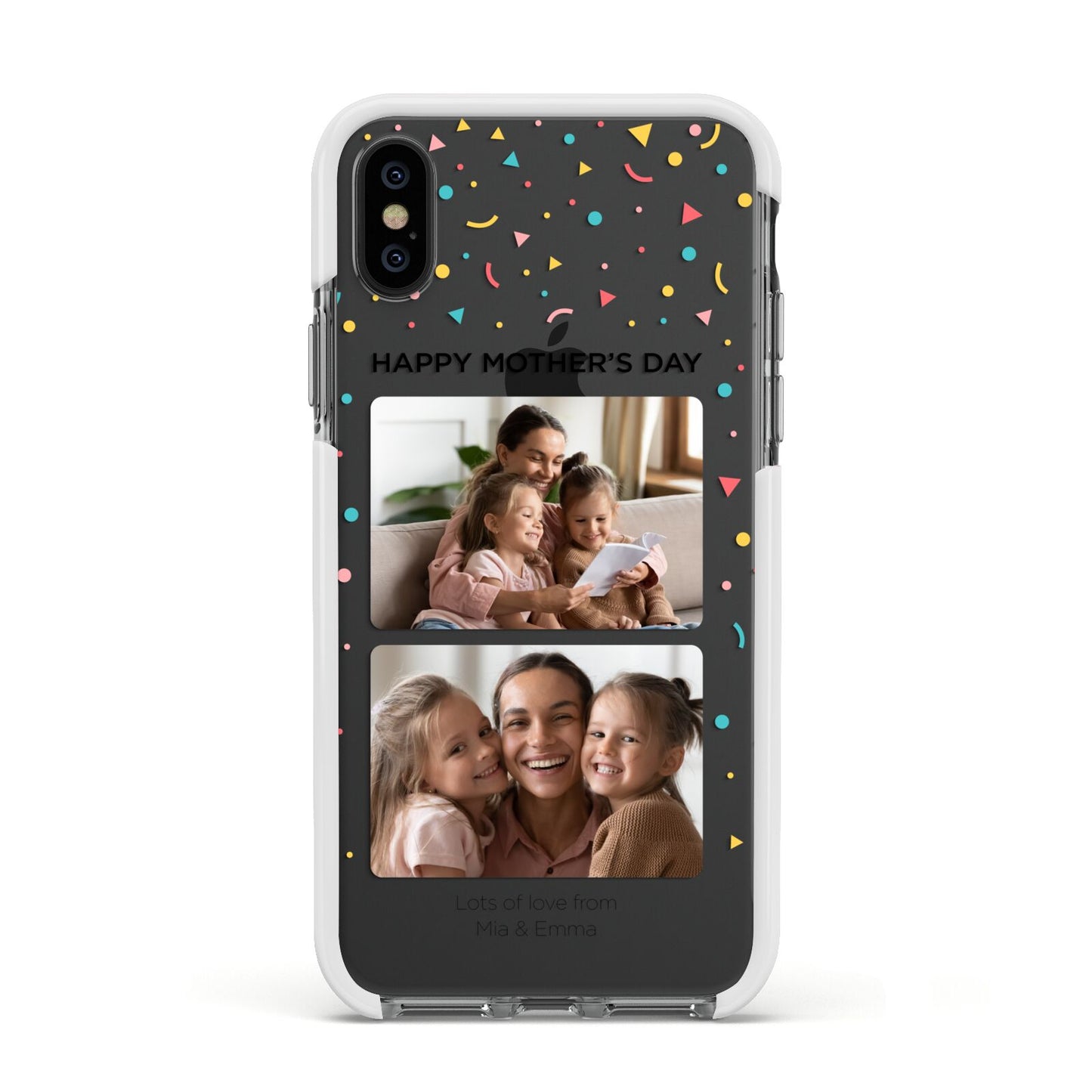 Mothers Day Confetti Photos with Names Apple iPhone Xs Impact Case White Edge on Black Phone