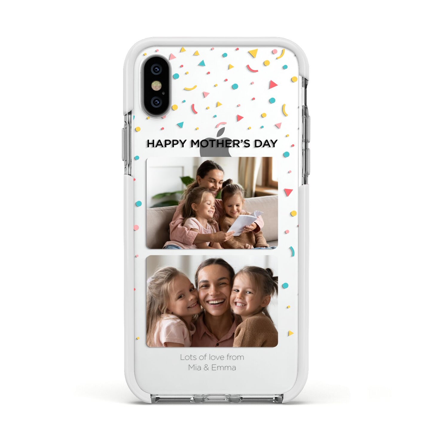 Mothers Day Confetti Photos with Names Apple iPhone Xs Impact Case White Edge on Silver Phone