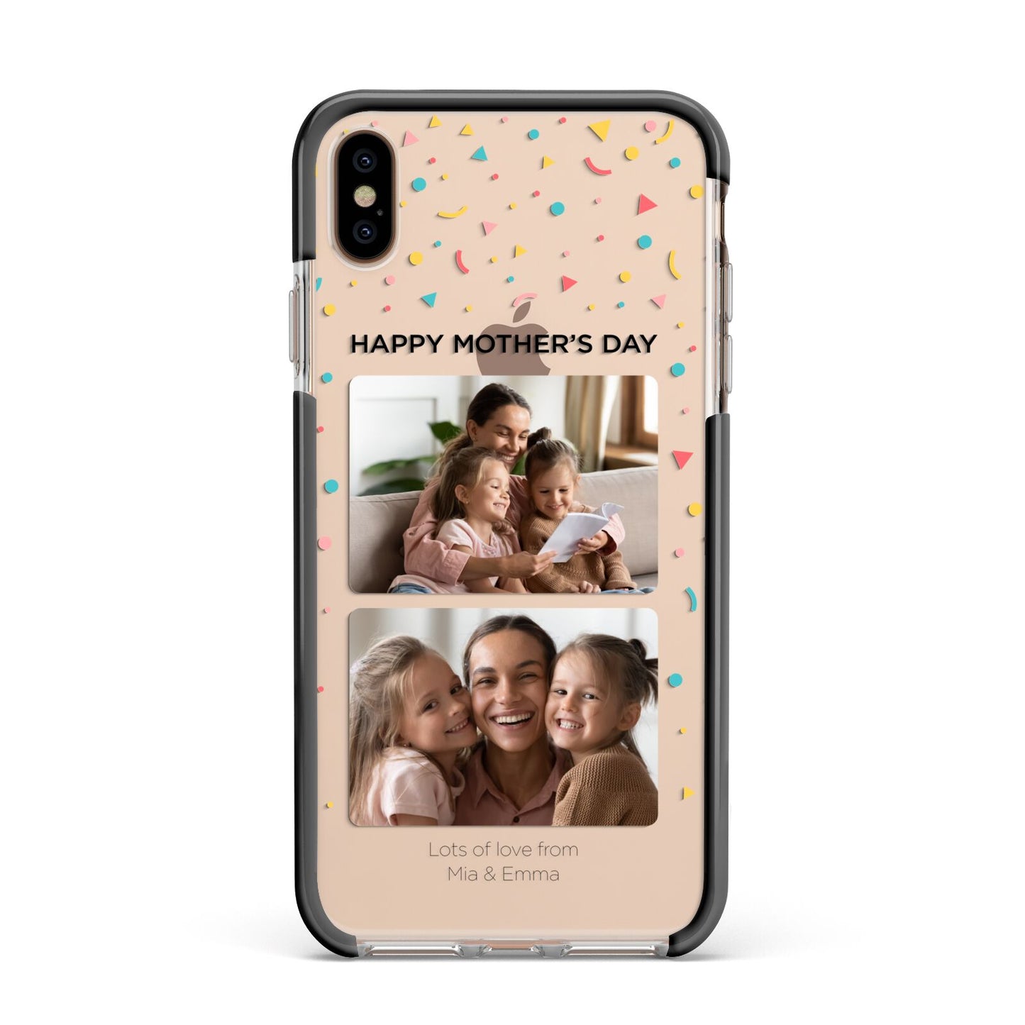 Mothers Day Confetti Photos with Names Apple iPhone Xs Max Impact Case Black Edge on Gold Phone