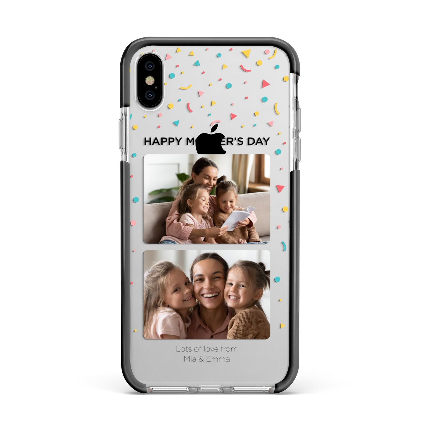 Mothers Day Confetti Photos with Names Apple iPhone Xs Max Impact Case Black Edge on Silver Phone