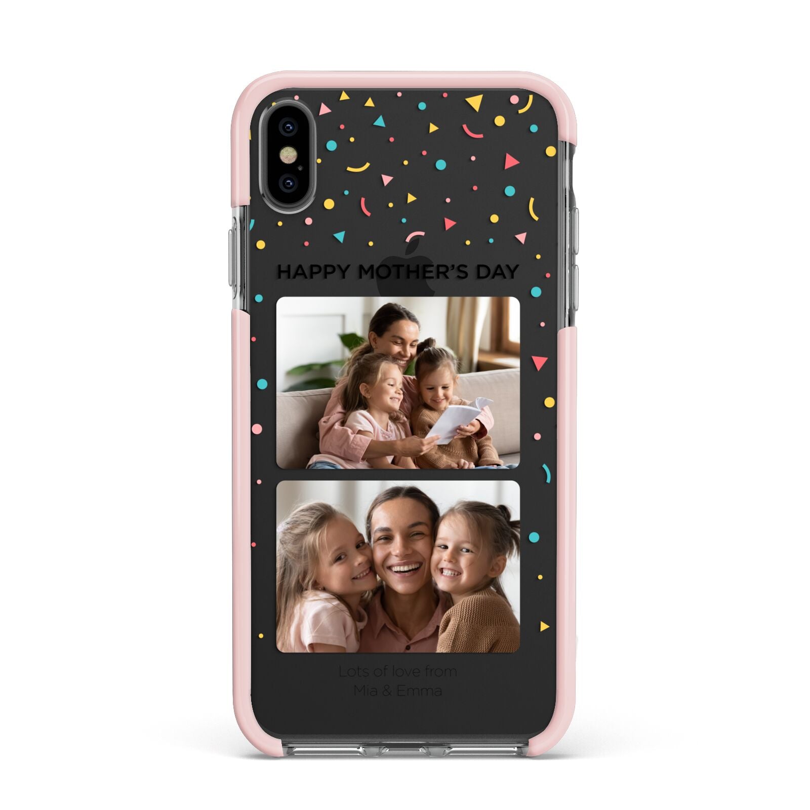 Mothers Day Confetti Photos with Names Apple iPhone Xs Max Impact Case Pink Edge on Black Phone