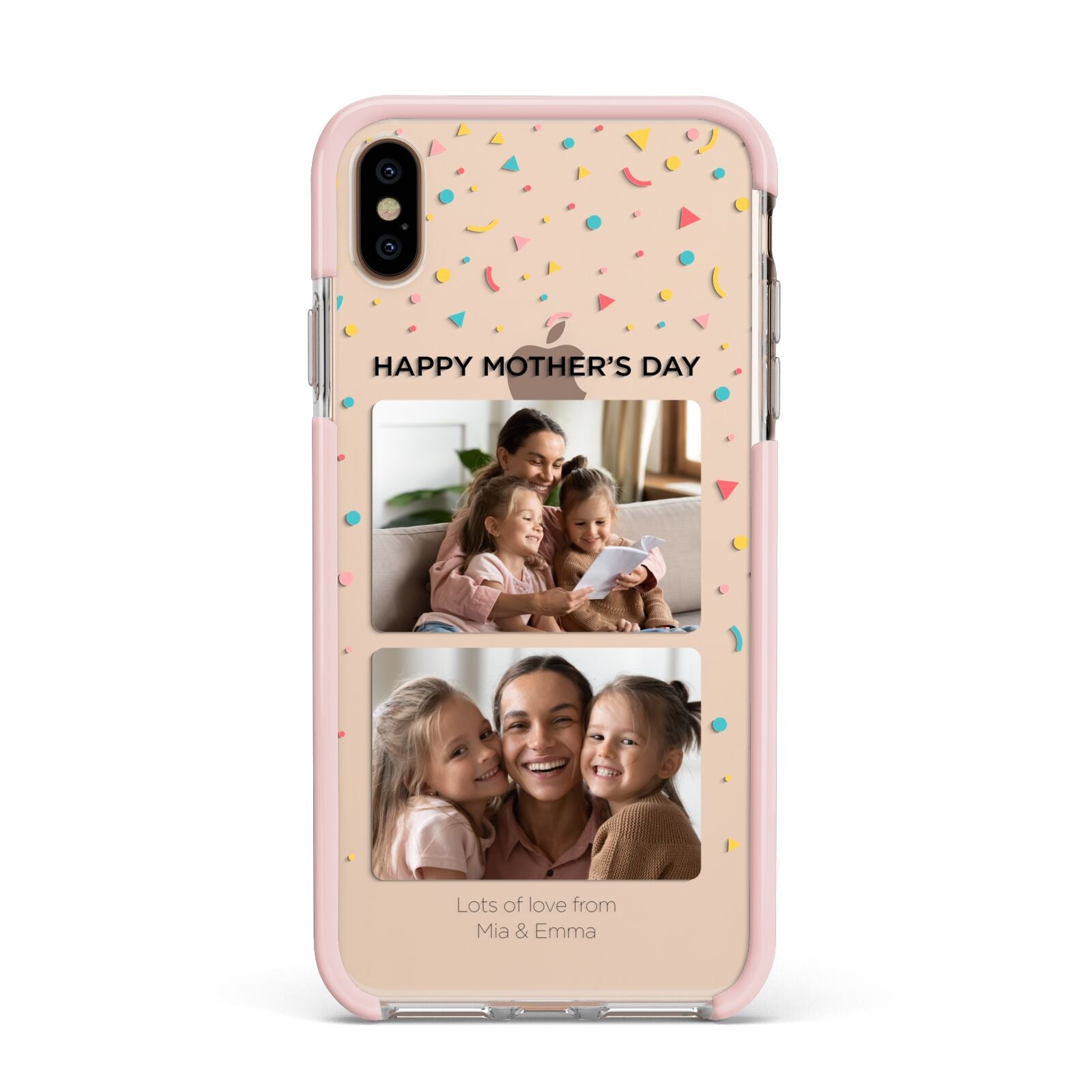 Mothers Day Confetti Photos with Names Apple iPhone Xs Max Impact Case Pink Edge on Gold Phone