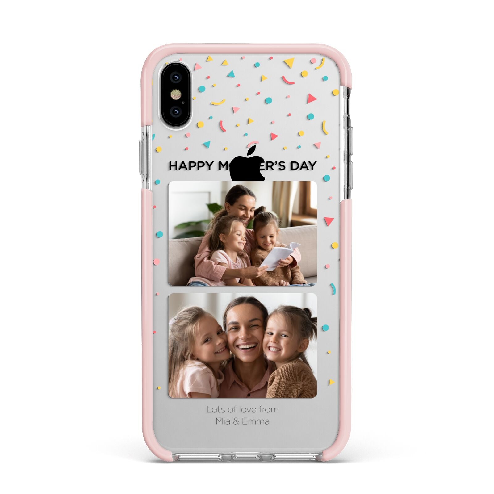 Mothers Day Confetti Photos with Names Apple iPhone Xs Max Impact Case Pink Edge on Silver Phone