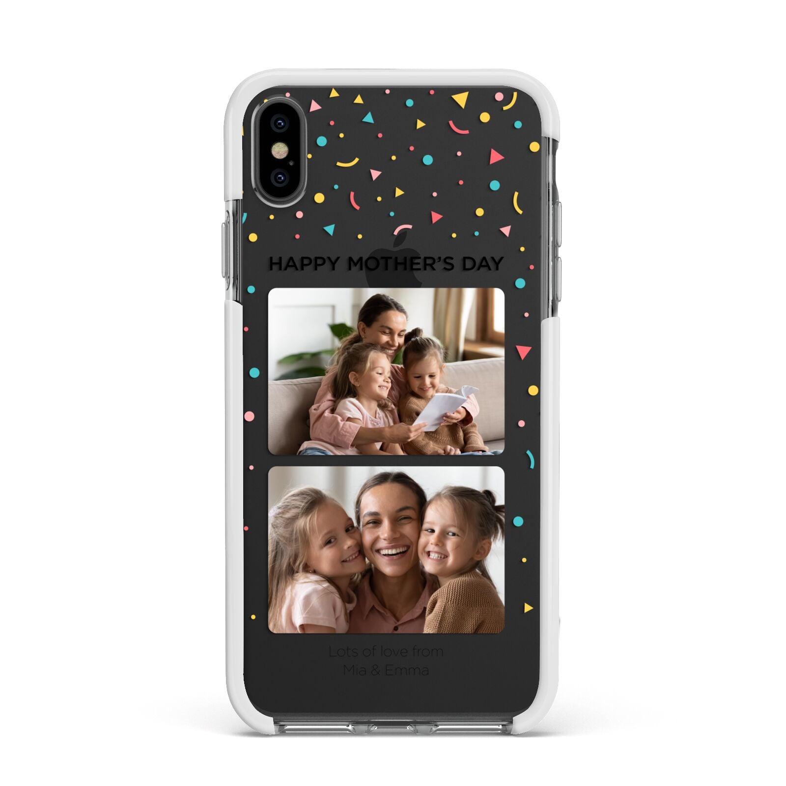 Mothers Day Confetti Photos with Names Apple iPhone Xs Max Impact Case White Edge on Black Phone