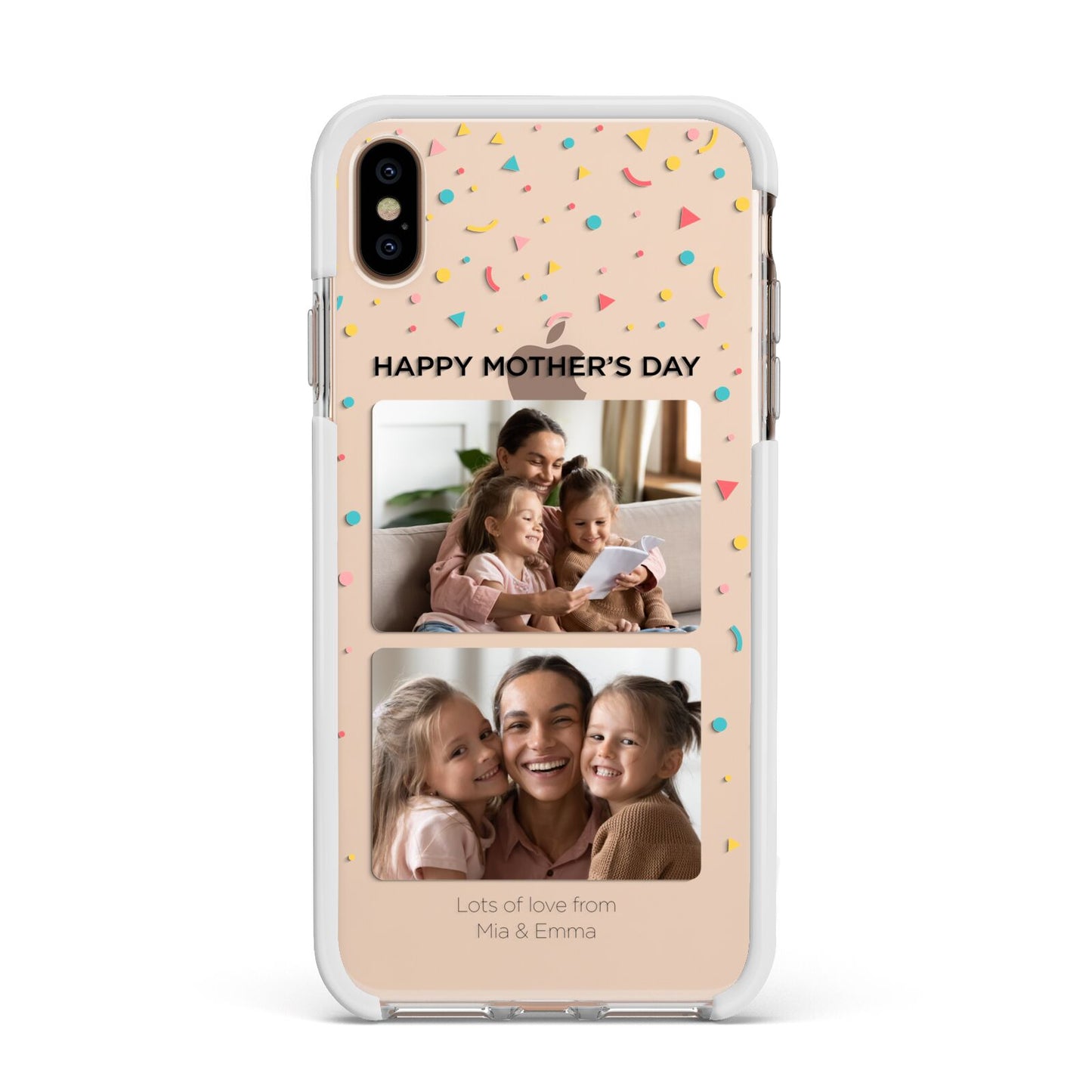 Mothers Day Confetti Photos with Names Apple iPhone Xs Max Impact Case White Edge on Gold Phone