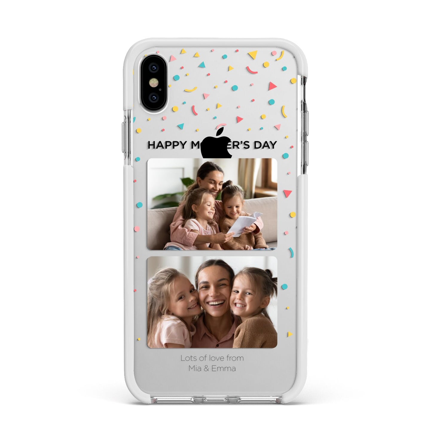 Mothers Day Confetti Photos with Names Apple iPhone Xs Max Impact Case White Edge on Silver Phone