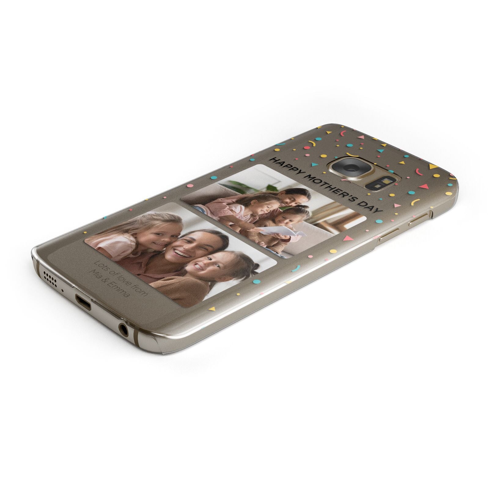 Mothers Day Confetti Photos with Names Protective Samsung Galaxy Case Angled Image