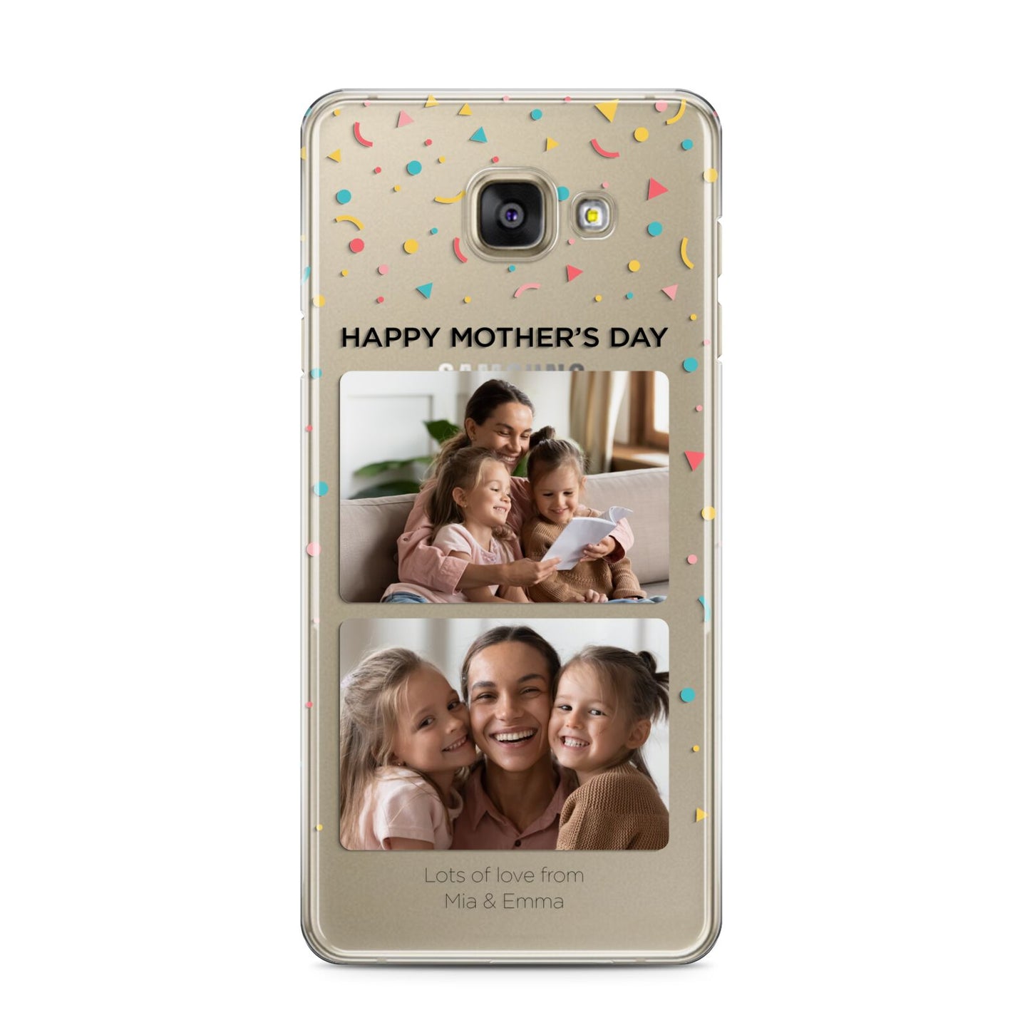 Mothers Day Confetti Photos with Names Samsung Galaxy A3 2016 Case on gold phone