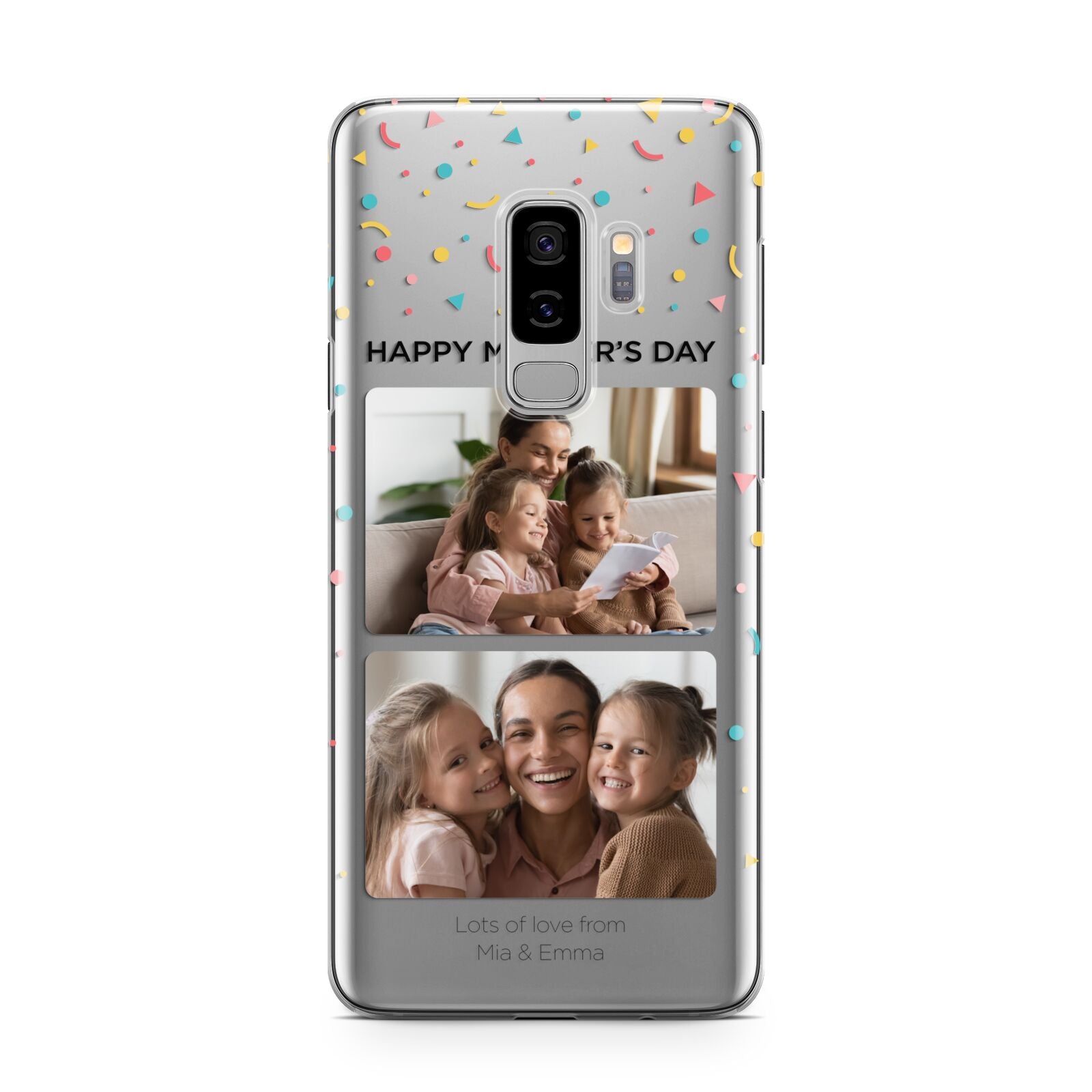 Mothers Day Confetti Photos with Names Samsung Galaxy S9 Plus Case on Silver phone