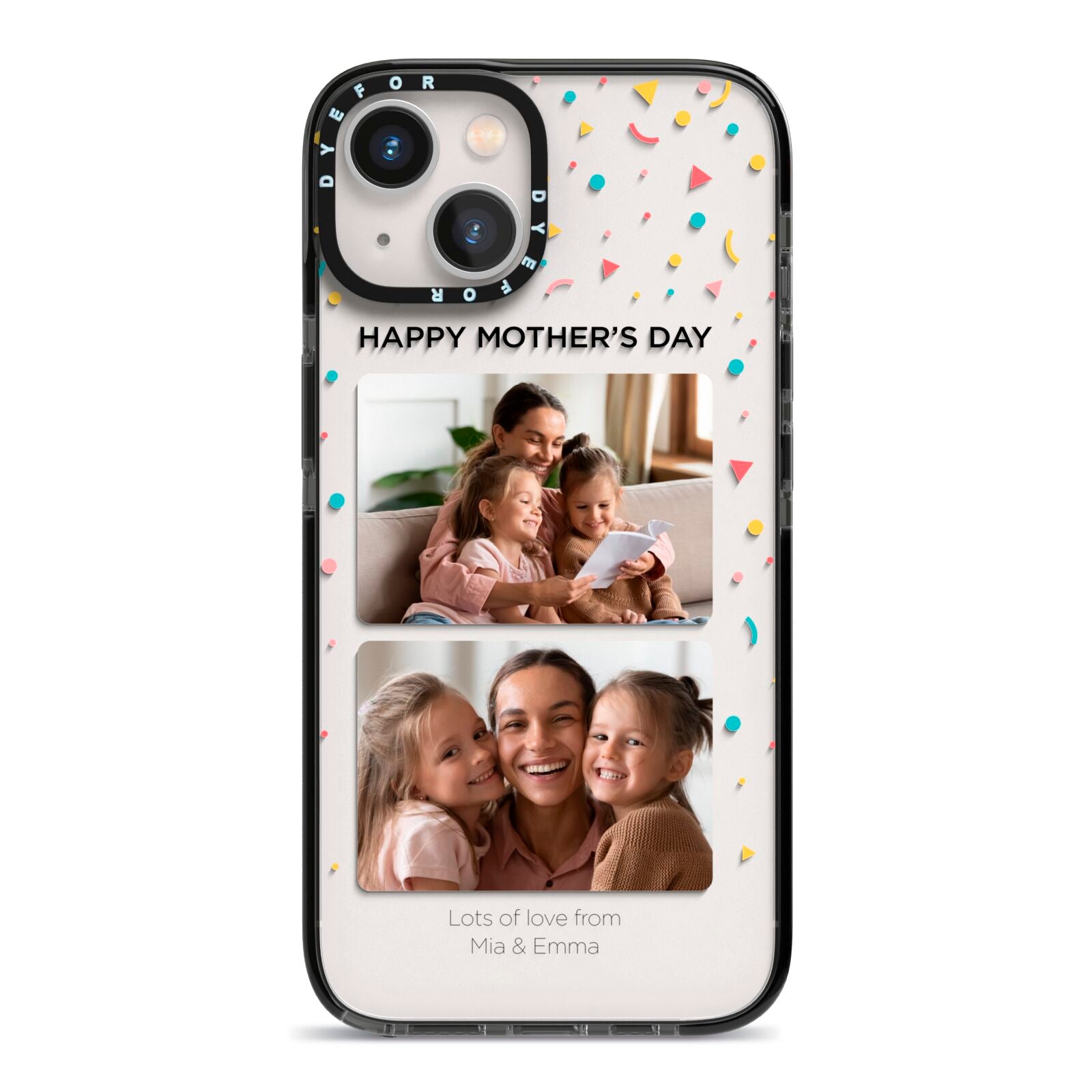 Mothers Day Confetti Photos with Names iPhone 13 Black Impact Case on Silver phone