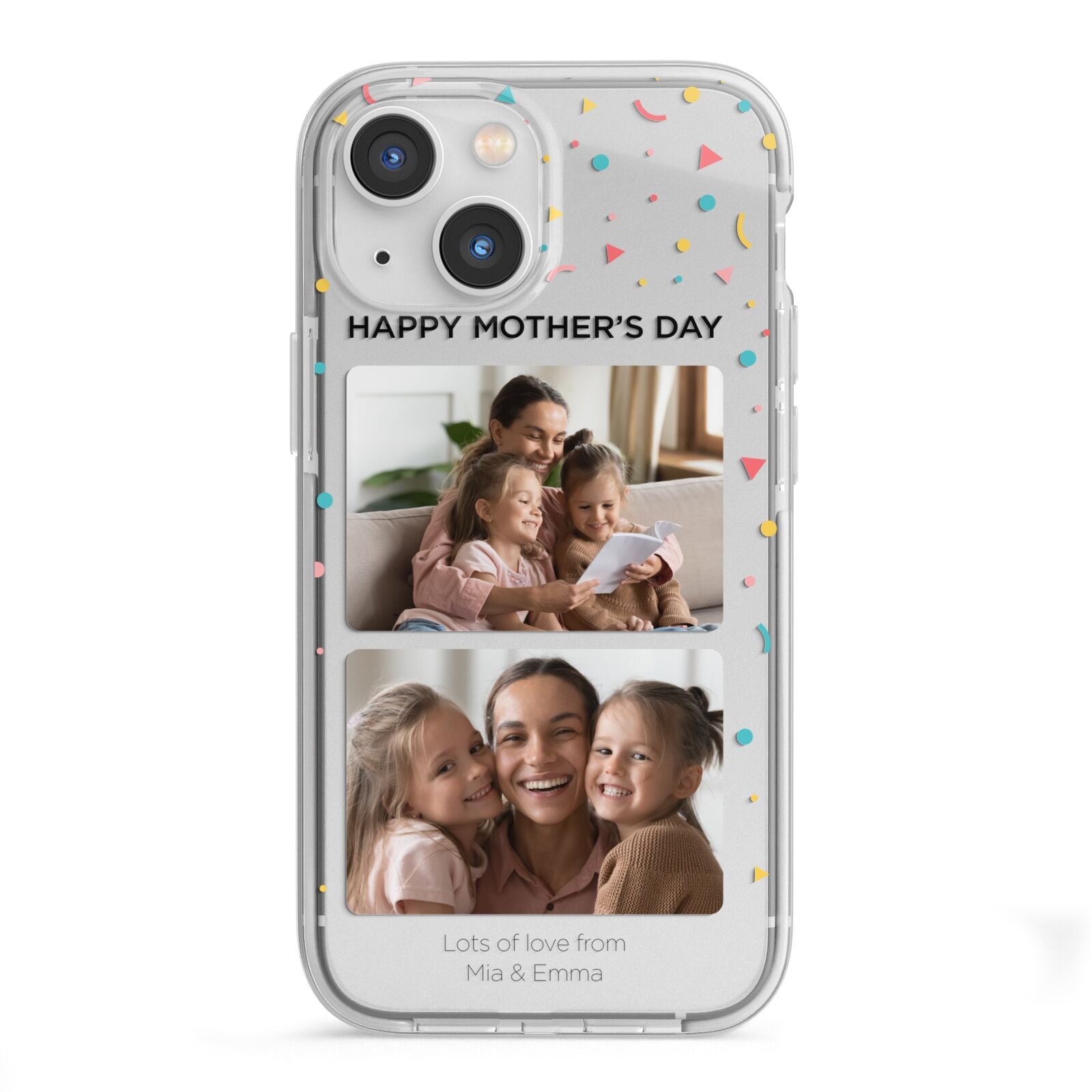 Mothers Day Confetti Photos with Names iPhone 13 Mini TPU Impact Case with White Edges