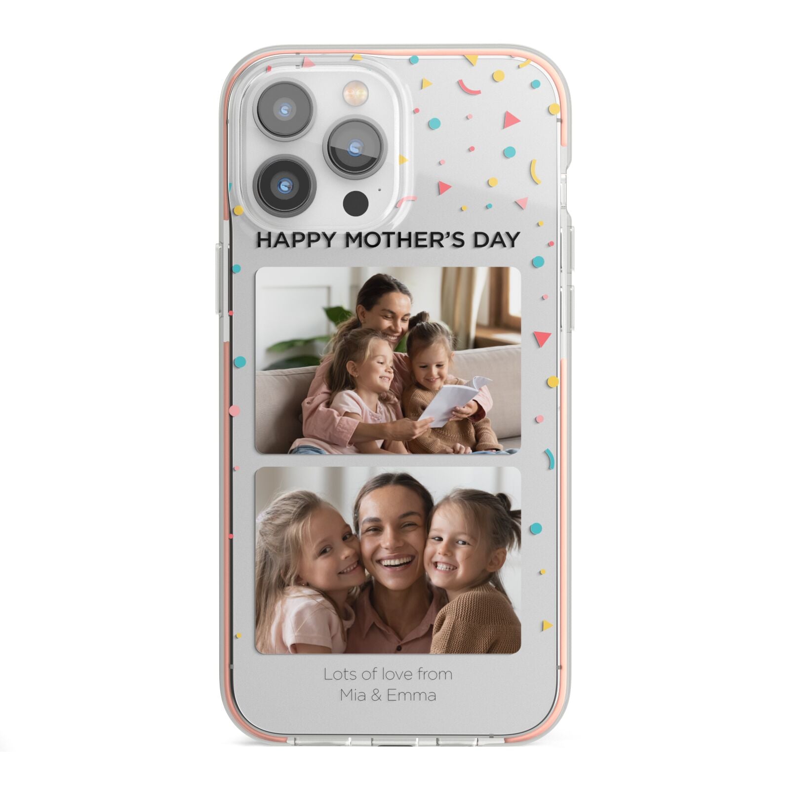 Mothers Day Confetti Photos with Names iPhone 13 Pro Max TPU Impact Case with Pink Edges