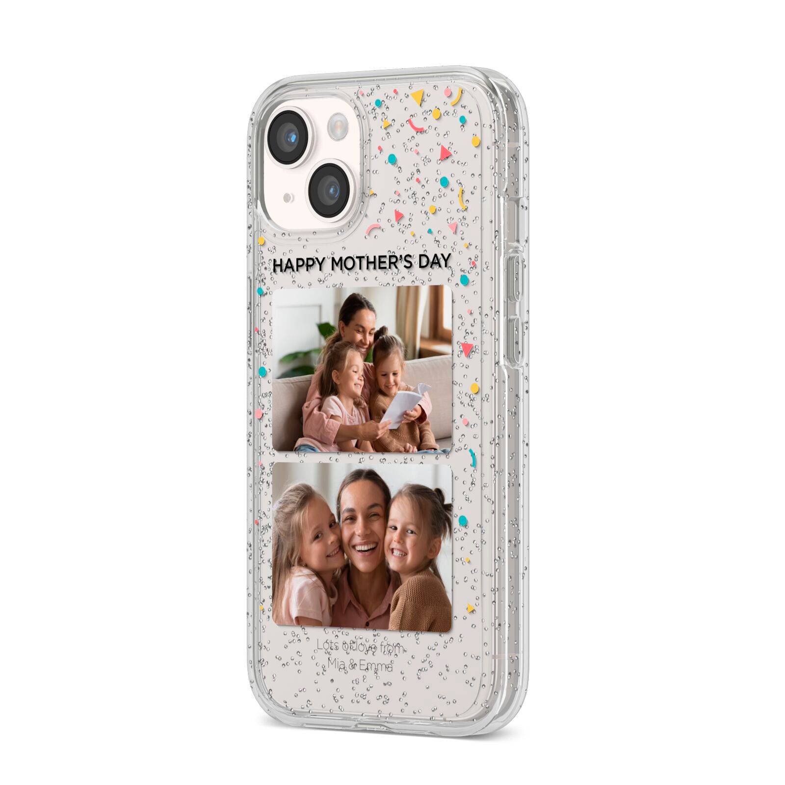 Mothers Day Confetti Photos with Names iPhone 14 Glitter Tough Case Starlight Angled Image