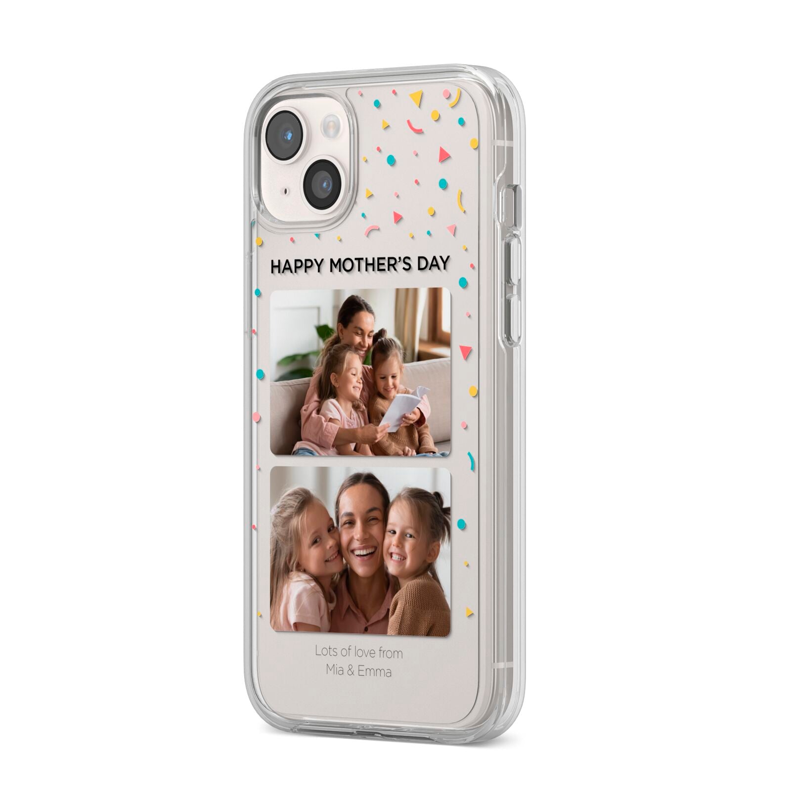 Mothers Day Confetti Photos with Names iPhone 14 Plus Clear Tough Case Starlight Angled Image