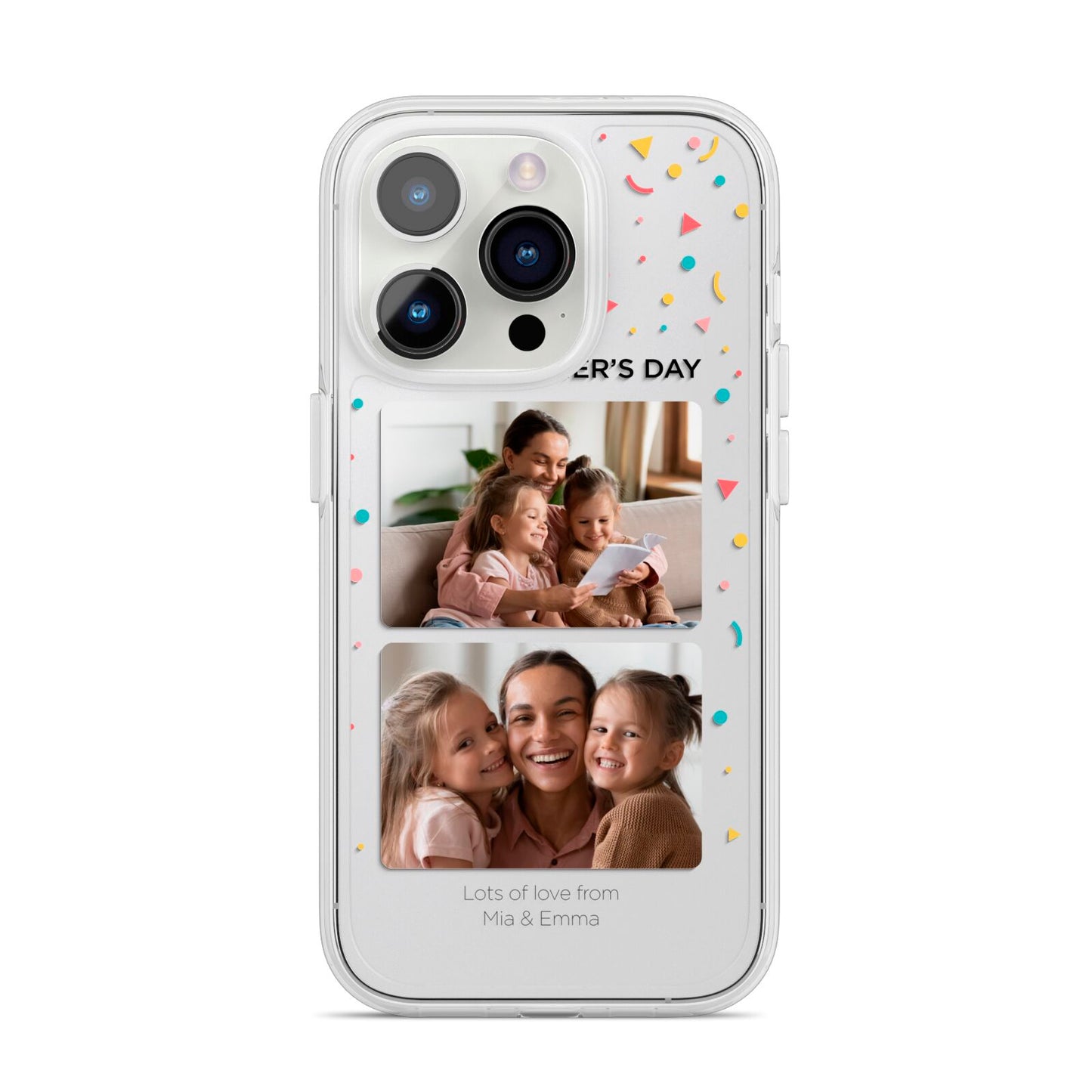 Mothers Day Confetti Photos with Names iPhone 14 Pro Clear Tough Case Silver