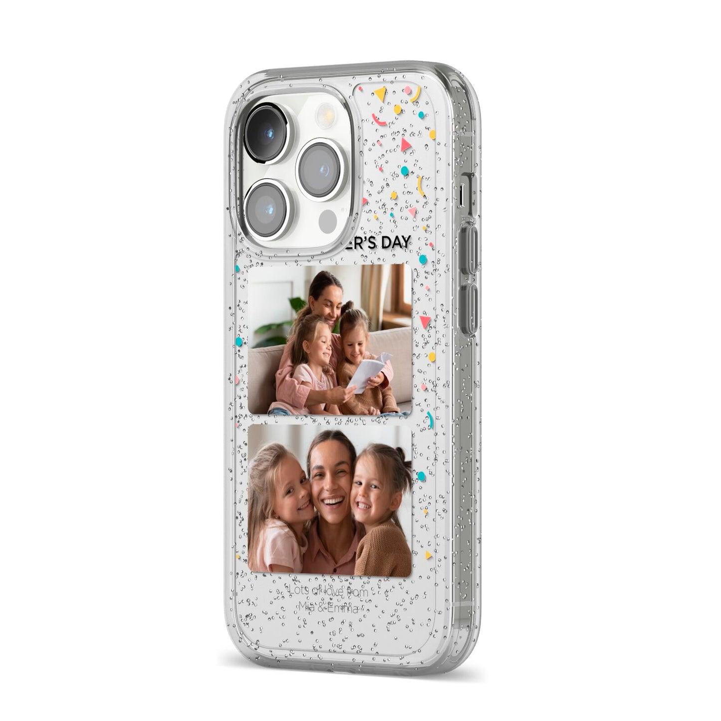 Mothers Day Confetti Photos with Names iPhone 14 Pro Glitter Tough Case Silver Angled Image