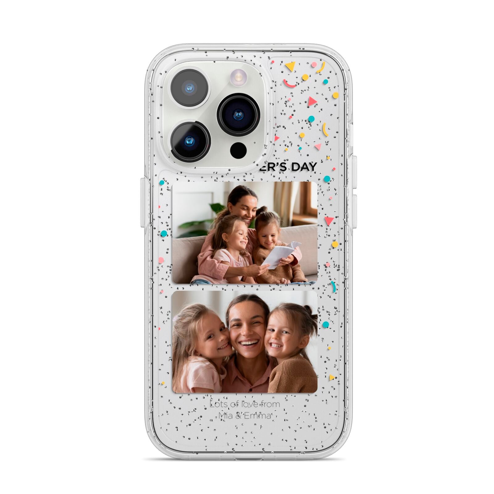 Mothers Day Confetti Photos with Names iPhone 14 Pro Glitter Tough Case Silver