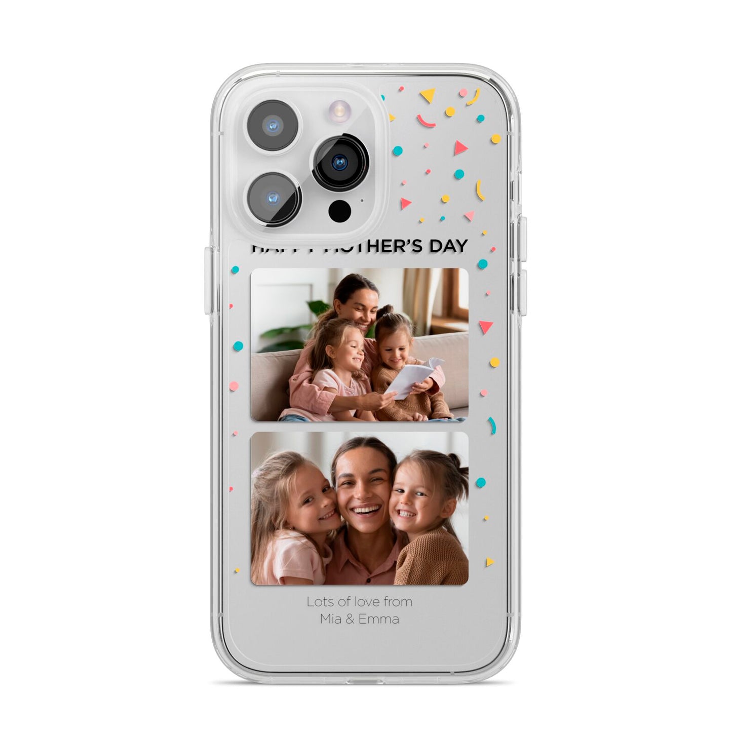 Mothers Day Confetti Photos with Names iPhone 14 Pro Max Clear Tough Case Silver