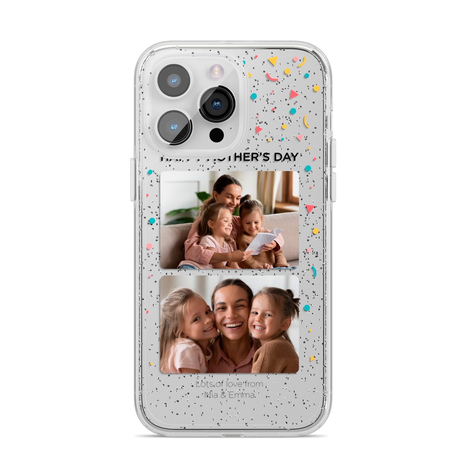 Mothers Day Confetti Photos with Names iPhone 14 Pro Max Glitter Tough Case Silver