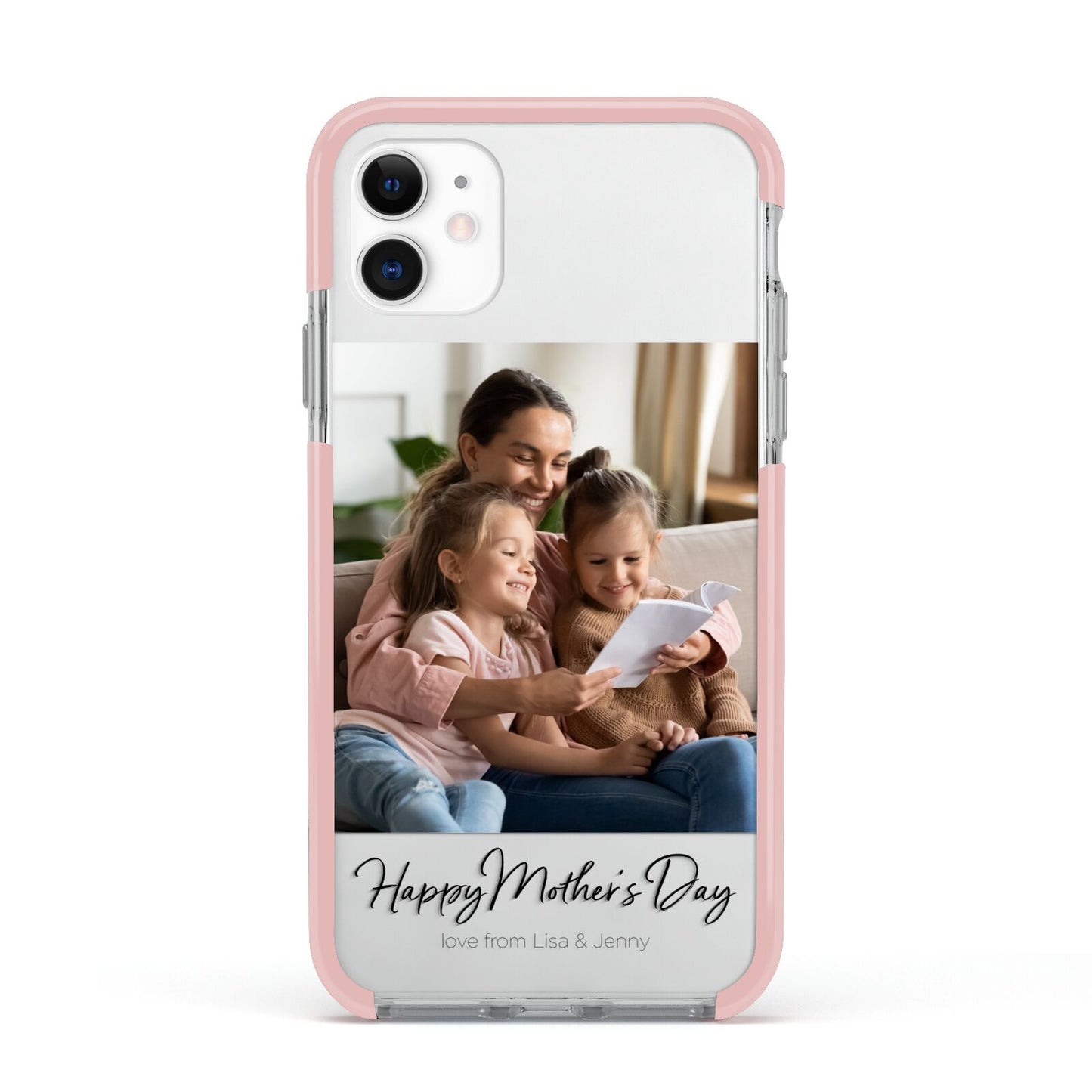 Mothers Day Family Photo Apple iPhone 11 in White with Pink Impact Case