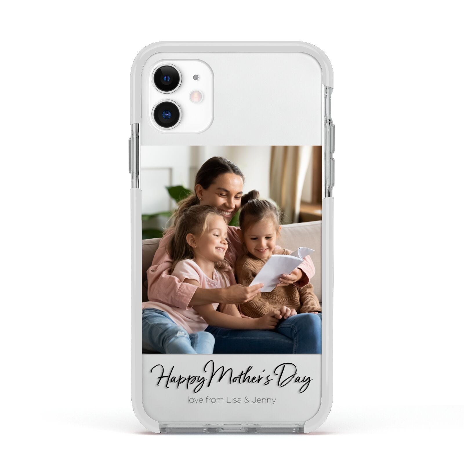 Mothers Day Family Photo Apple iPhone 11 in White with White Impact Case