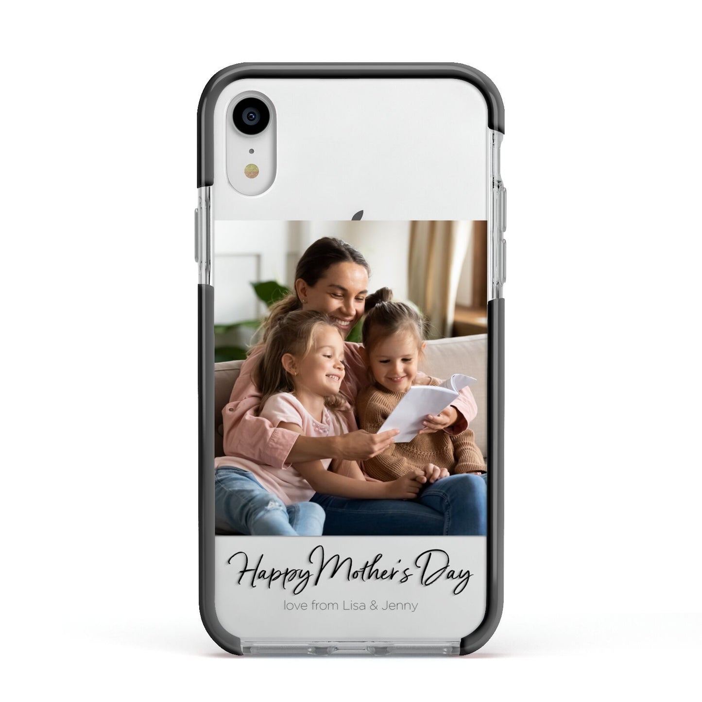 Mothers Day Family Photo Apple iPhone XR Impact Case Black Edge on Silver Phone