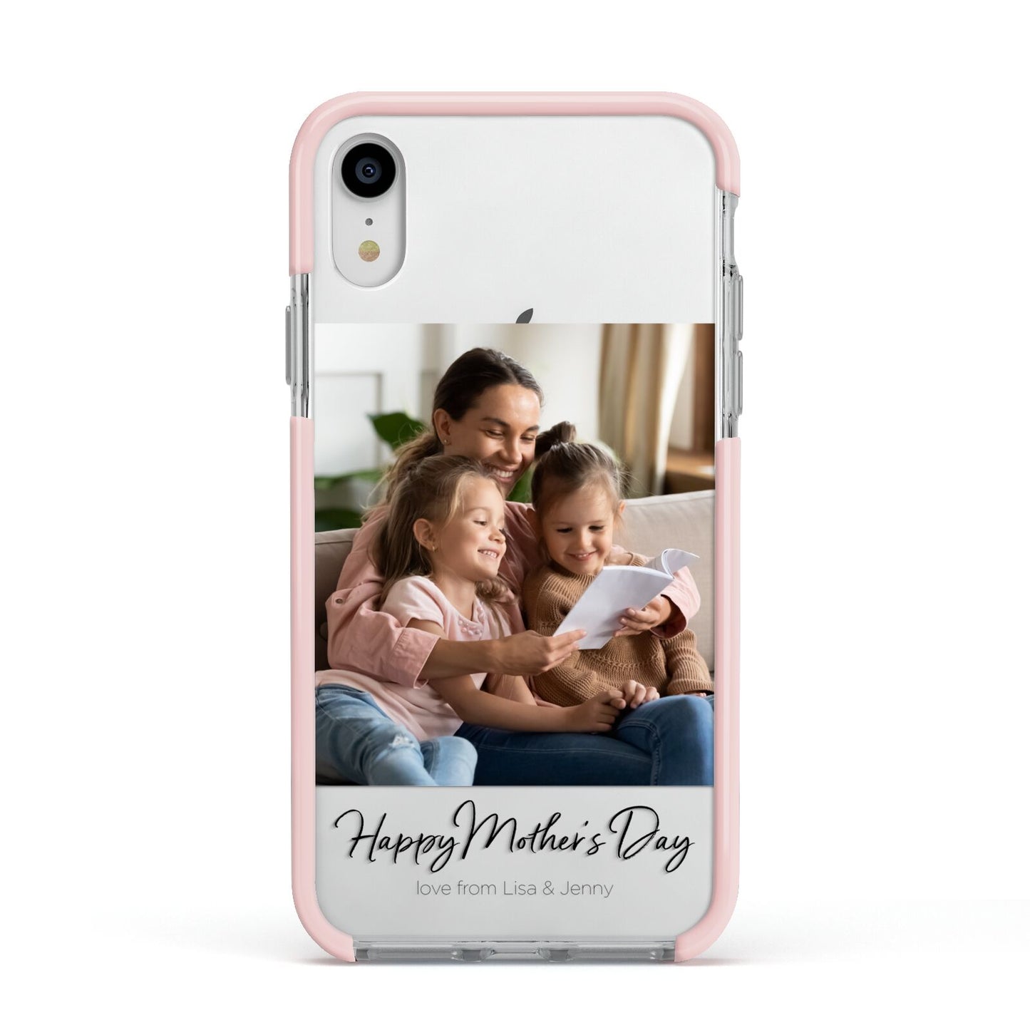 Mothers Day Family Photo Apple iPhone XR Impact Case Pink Edge on Silver Phone