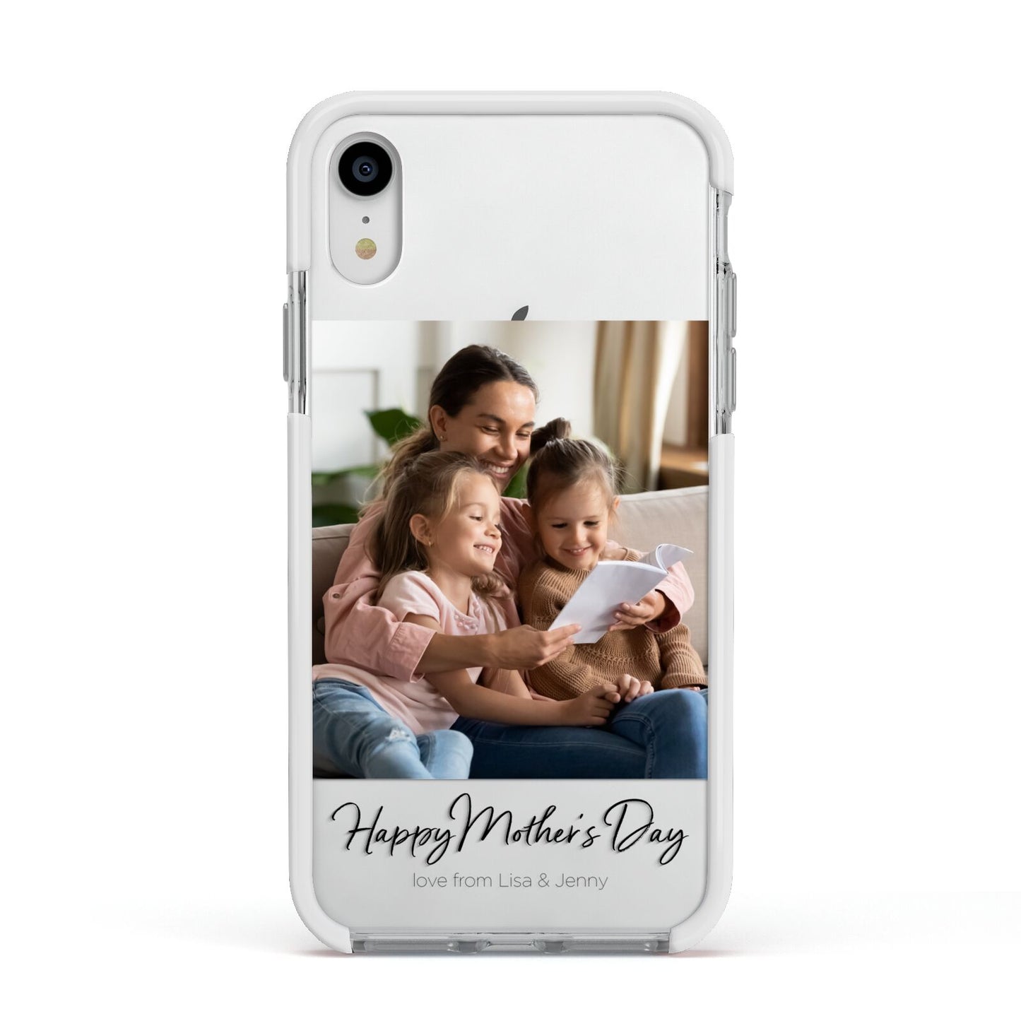 Mothers Day Family Photo Apple iPhone XR Impact Case White Edge on Silver Phone